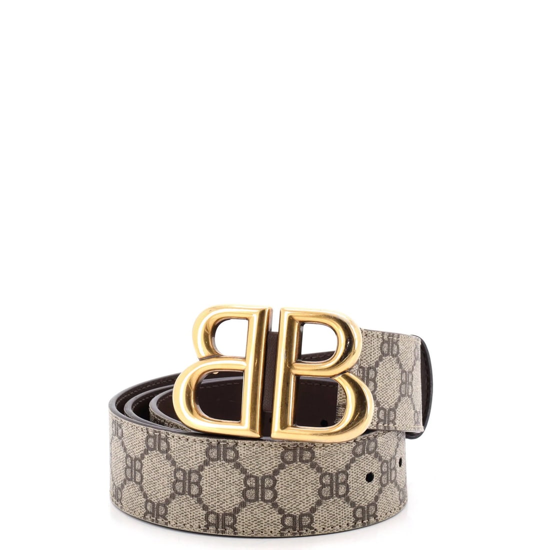 Balenciaga x Gucci The Hacker Project BB Belt BB Coated Canvas Wide: Balenciaga x Gucci The Hacker Project BB Belt BB Coated Canvas Wide The Balenciaga x Gucci The Hacker Project BB Belt BB Coated Canvas Wide boasts a striking brown canvas exterior with gold hardware,