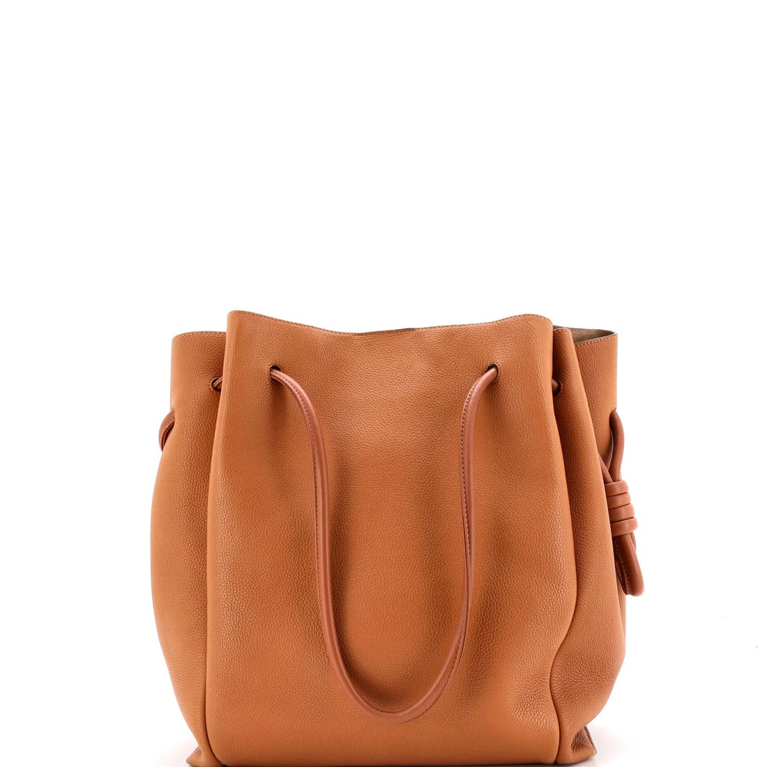 Knot Loewe Large Tote Leather Flamenco: Knot Loewe Large Tote Leather Flamenco The Knot Loewe Large Tote Leather Flamenco is a classic, large tote bag with a rich brown leather exterior and suede interior, featuring a signature gold