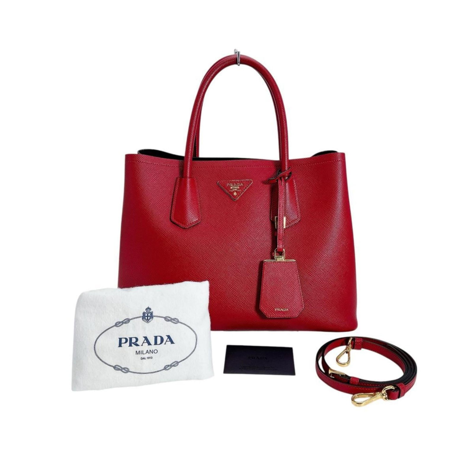 Prada Handbag Shoulder Bag Leather: Prada Handbag Shoulder Bag Leather Red Prada Leather Shoulder Bag with Dust Bag and Accessories. This Prada shoulder bag features a sleek red leather design, measuring 25cm x 34cm x 15cm. Includes a
