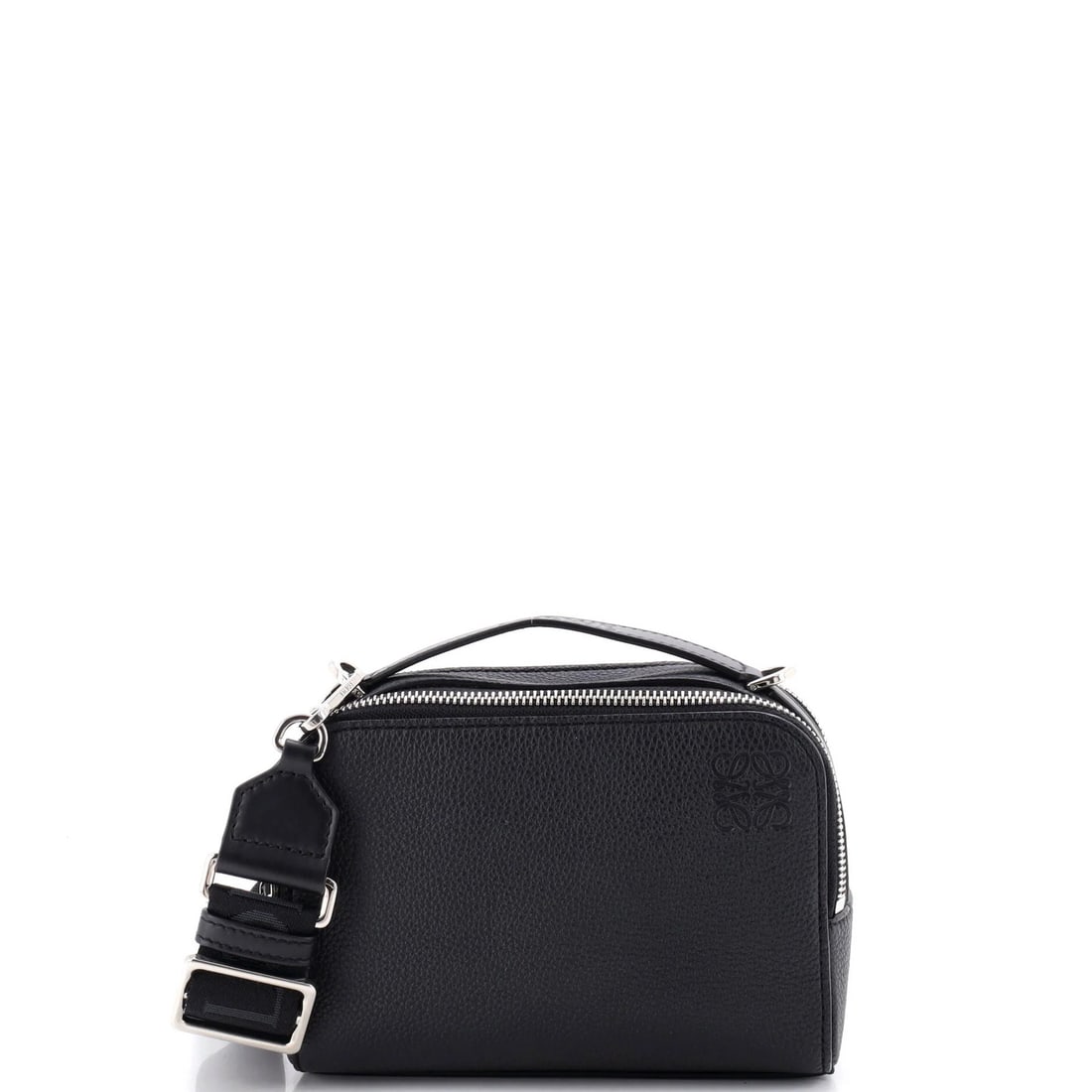 Loewe Camera Crossbody Bag Leather Mini: Loewe Camera Crossbody Bag Leather Mini Black Loewe Camera Crossbody Bag Leather Mini, featuring a classic cross-body design with a miniature size, perfect for everyday carry. The bag's exterior shows