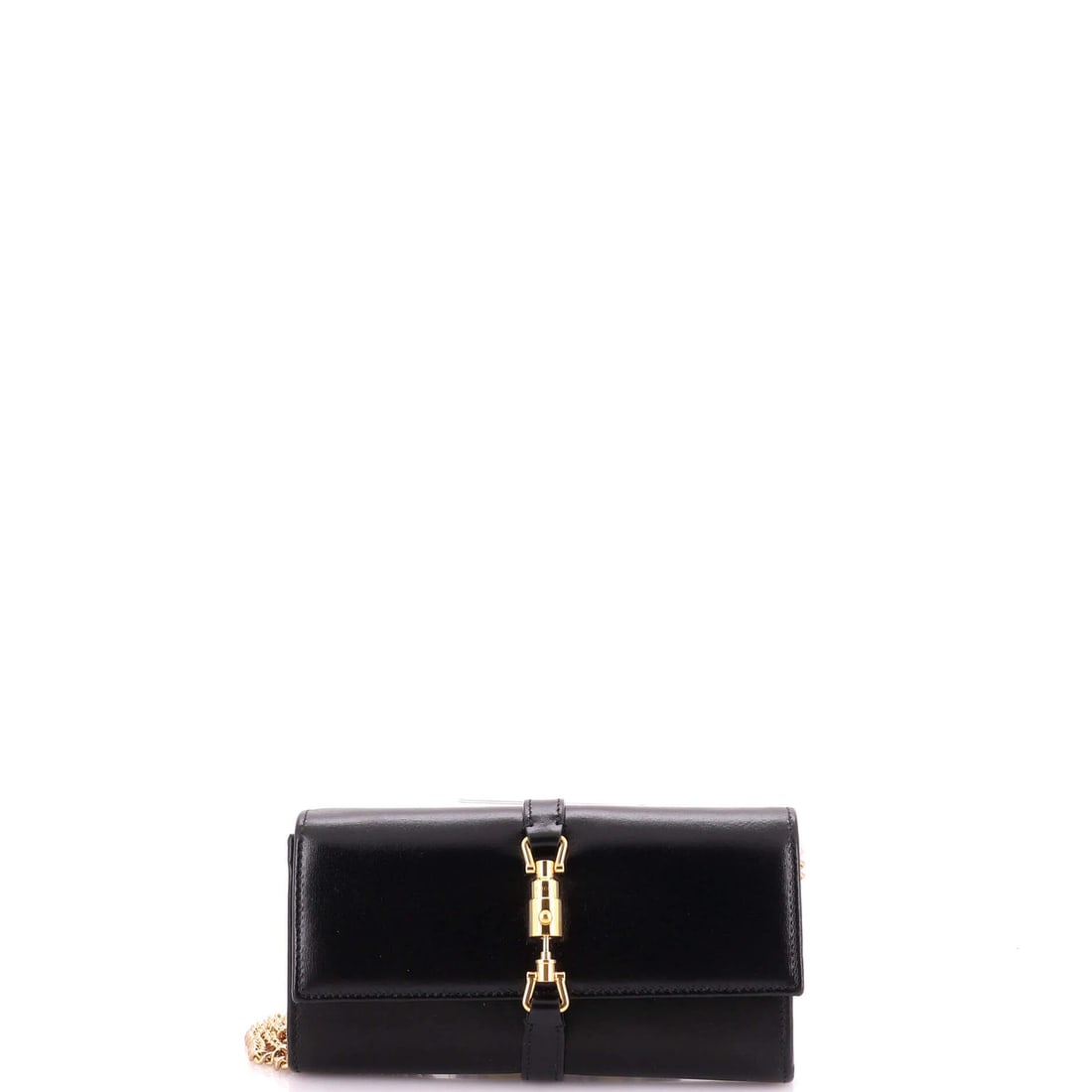 Chain Leather Wallet Continental 1961 Gucci Jackie: Chain Leather Wallet Continental 1961 Gucci Jackie Chain Leather Wallet Continental 1961 Gucci Jackie - A vintage Gucci cross body bag with chain strap, featuring black leather exterior, gold