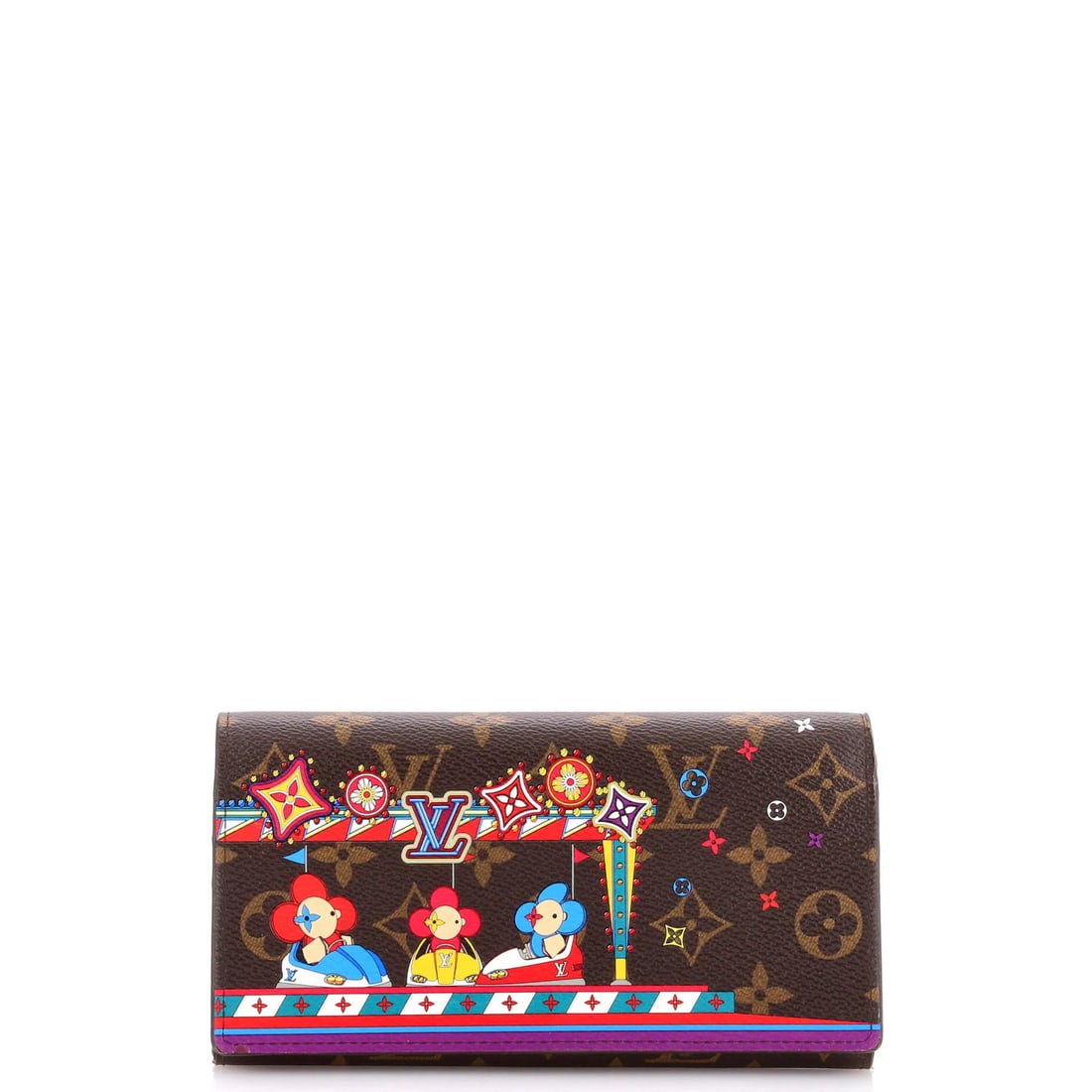 Vivienne Xmas Monogram Canvas Wallet Limited Edition Louis Vuitton Sarah: Vivienne Xmas Monogram Canvas Wallet Limited Edition Louis Vuitton Sarah Brown Limited Edition Vivienne Xmas Monogram Canvas Wallet with gold hardware and red interior, featuring a canvas coated exter