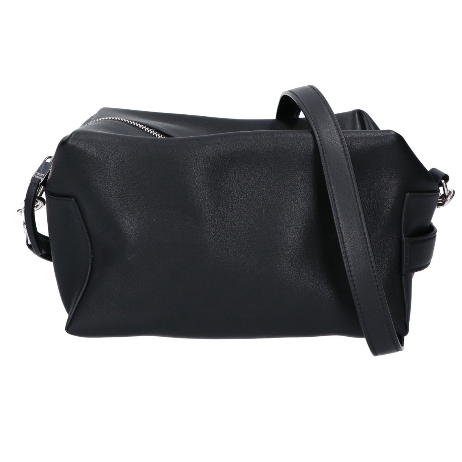 Celine Messenger Bag Shoulder Bag Leather: Celine Messenger Bag Shoulder Bag Leather Calfskin leather construction provides a luxurious feel, while the sleek black design and silver hardware add a touch of sophistication. This Celine messenger