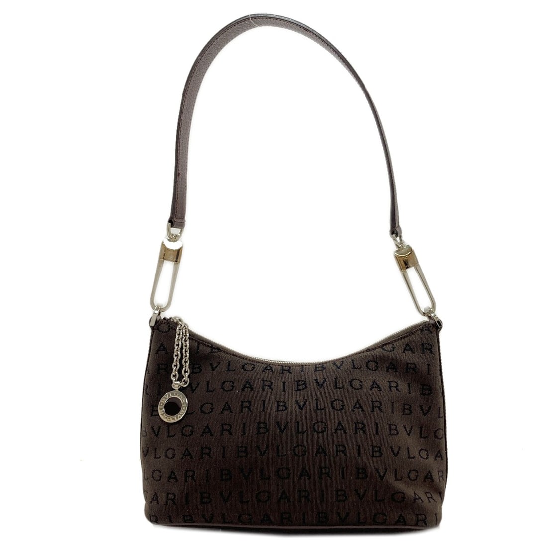 Bag Canvas Mania Logo Bvlgari: Bag Canvas Mania Logo Bvlgari Brown canvas shoulder bag with BVLGARI Mania logo. The canvas exterior features a classic design, while the bag's style is characterized as shoulder bag. The bag's