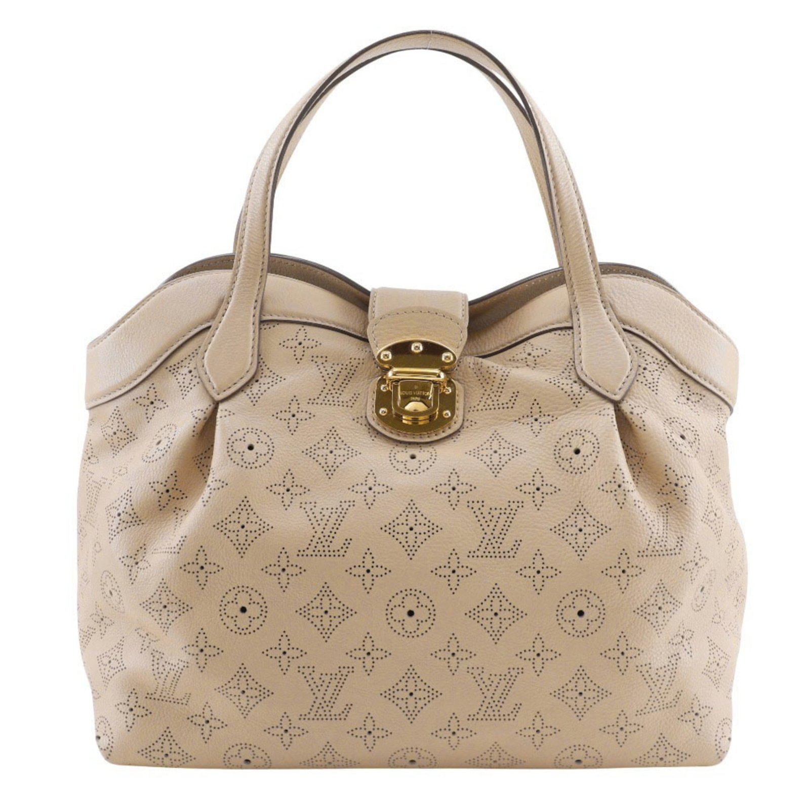 Handbag Mahina Leather Louis Vuitton: Handbag Mahina Leather Louis Vuitton Handbag in Mahina leather from Louis Vuitton, featuring a beige and opal color combination, measures 25cm x 30cm x 18cm, weighs 775g, and comes with a dust bag.