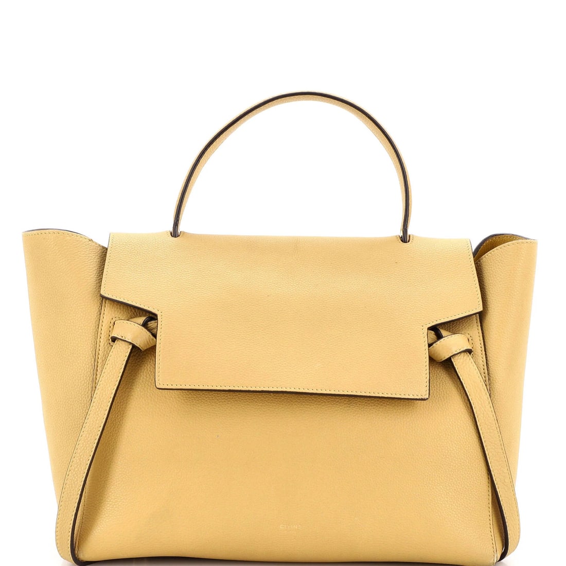 Textured Leather Belt Bag Medium Celine: Textured Leather Belt Bag Medium Celine Yellow Textured Leather Celine Belt Bag in Medium Size. This medium-sized belt bag features textured leather exterior with a yellow color, a top handle drop of