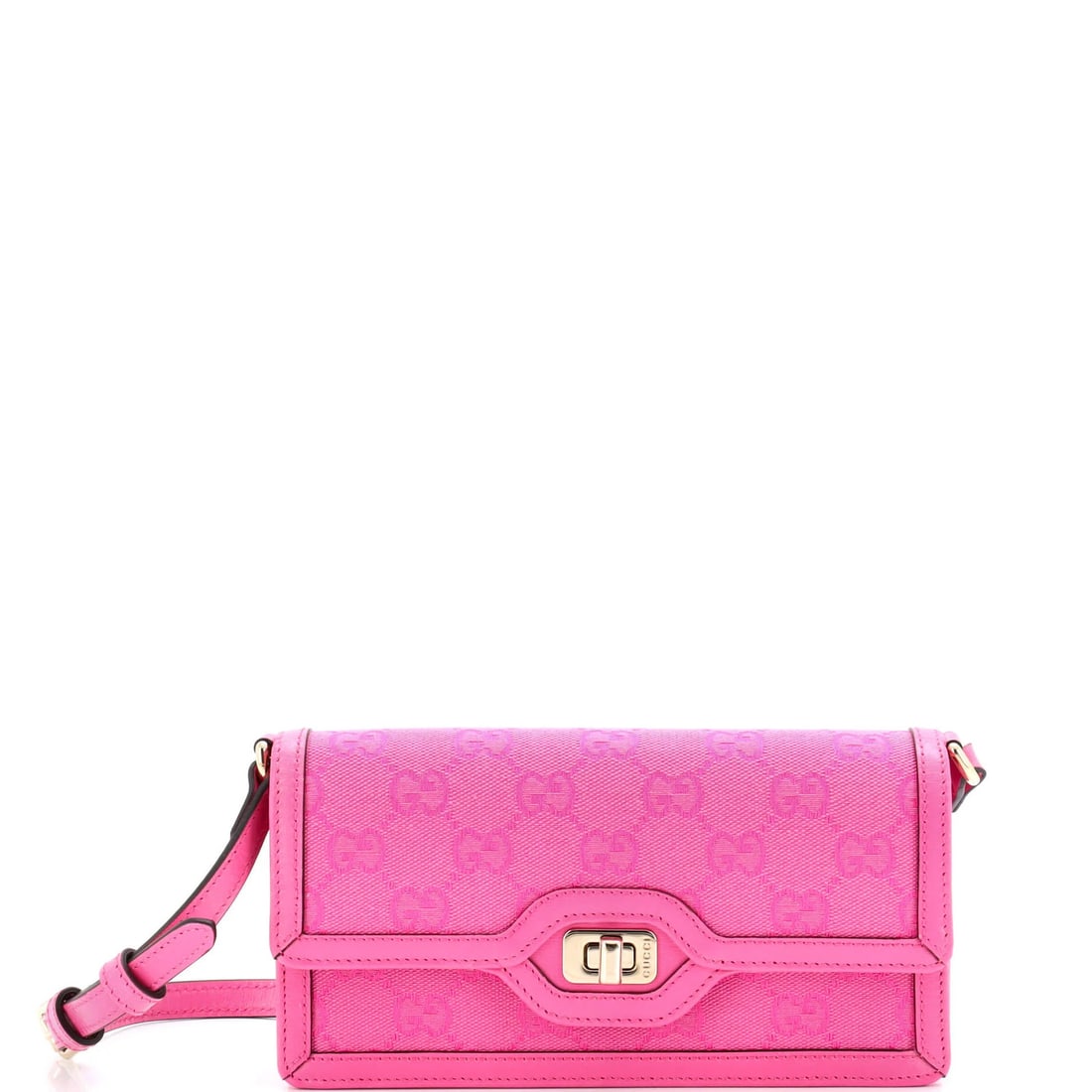Luce Canvas GG Shoulder Bag Mini Gucci: Luce Canvas GG Shoulder Bag Mini Gucci The Luce Canvas GG Shoulder Bag Mini Gucci is a stylish and compact accessory, featuring a pink canvas exterior with gold tone hardware. Measuring 4" in height, 