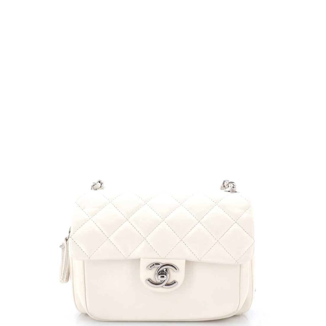 Zip Around CC Flap Quilted Calfskin Small Chanel Bag: Zip Around CC Flap Quilted Calfskin Small Chanel Bag Small, White Quilted Calfskin Cross Body Bag with Express Zip Around CC Flap. Made from high-quality leather, this compact bag features a classic