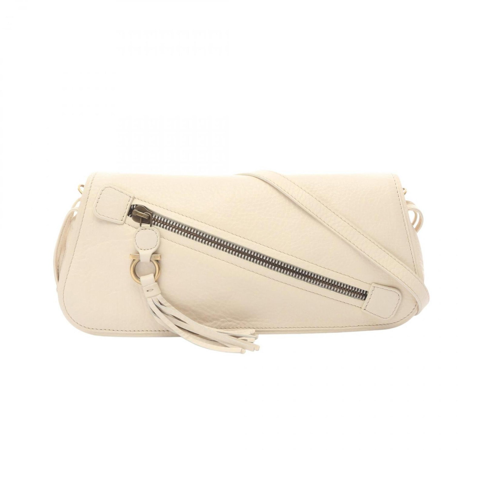 Ferragamo Salvatore Handbag Leather Bag Shoulder: Ferragamo Salvatore Handbag Leather Bag Shoulder Ivory leather shoulder bag with clean lines and classic design, measuring 15.5cm x 31cm x 2cm. Salvatore Ferragamo's signature style is evident in