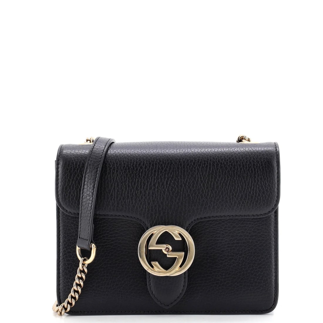 Shoulder Bag Leather Small Interlocking Gucci: Shoulder Bag Leather Small Interlocking Gucci Small Interlocking Gucci Shoulder Bag in Black Leather. This great condition shoulder bag features Gucci's signature interlocking logo, minor scuffs and c