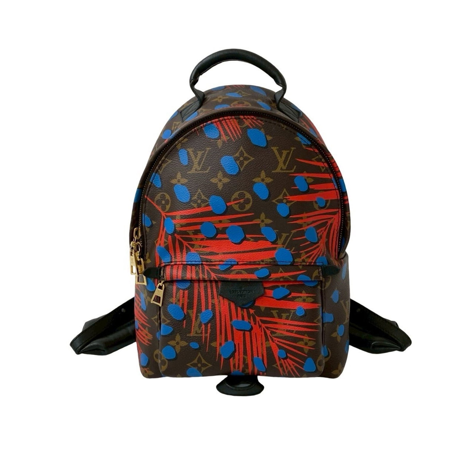 Backpack Leather Vuitton Pvc Louis: Backpack Leather Vuitton Pvc Louis This Louis Vuitton backpack is made from a combination of leather and PVC, featuring a distinctive blue, brown, and red color scheme. The compact design measures