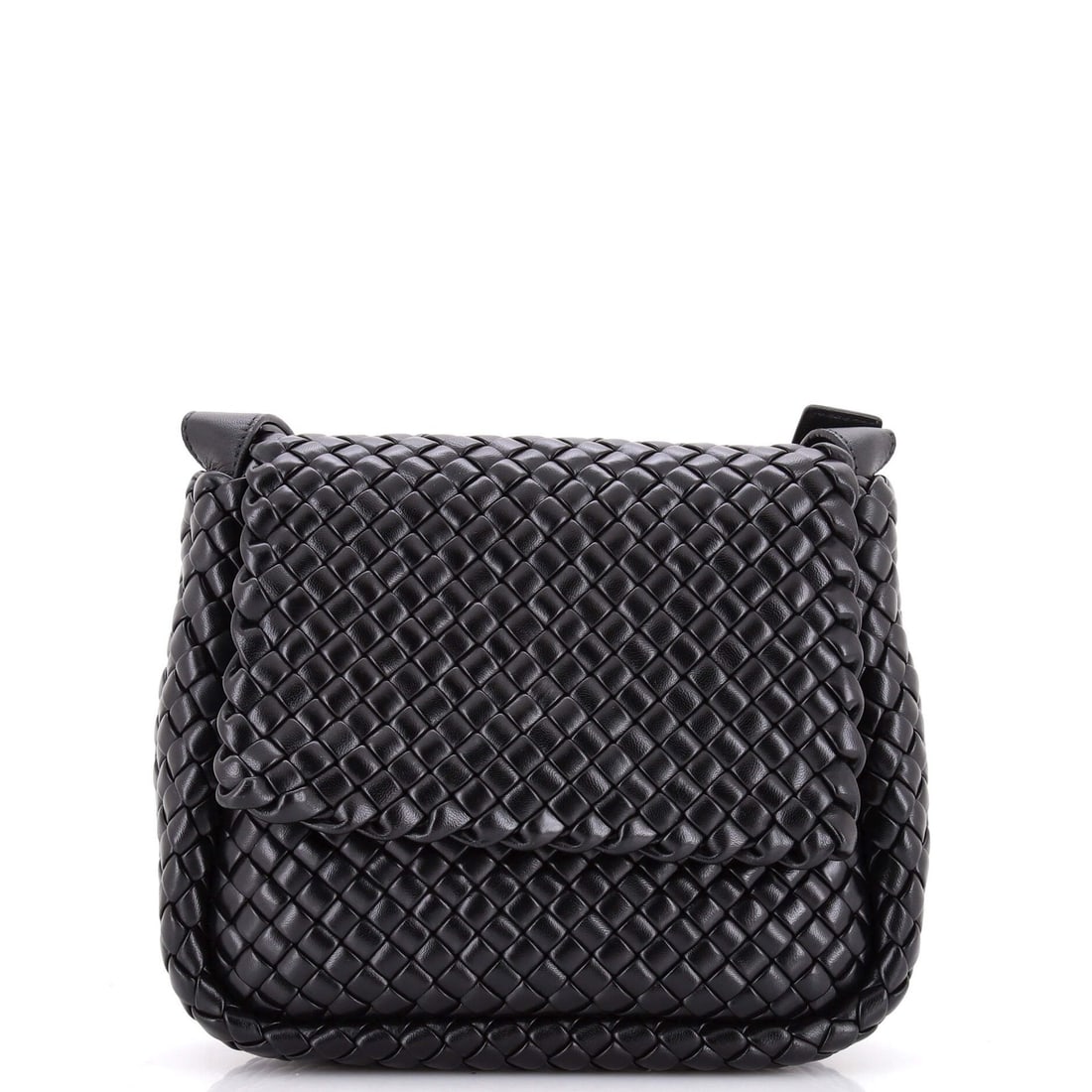 Padded Leather Intrecciato Cobble Shoulder Small Bag Flap Bottega: Padded Leather Intrecciato Cobble Shoulder Small Bag Flap Bottega Padded leather Intrecciato cobble shoulder bag with a classic flap design, featuring a sleek black exterior and gold hardware. This