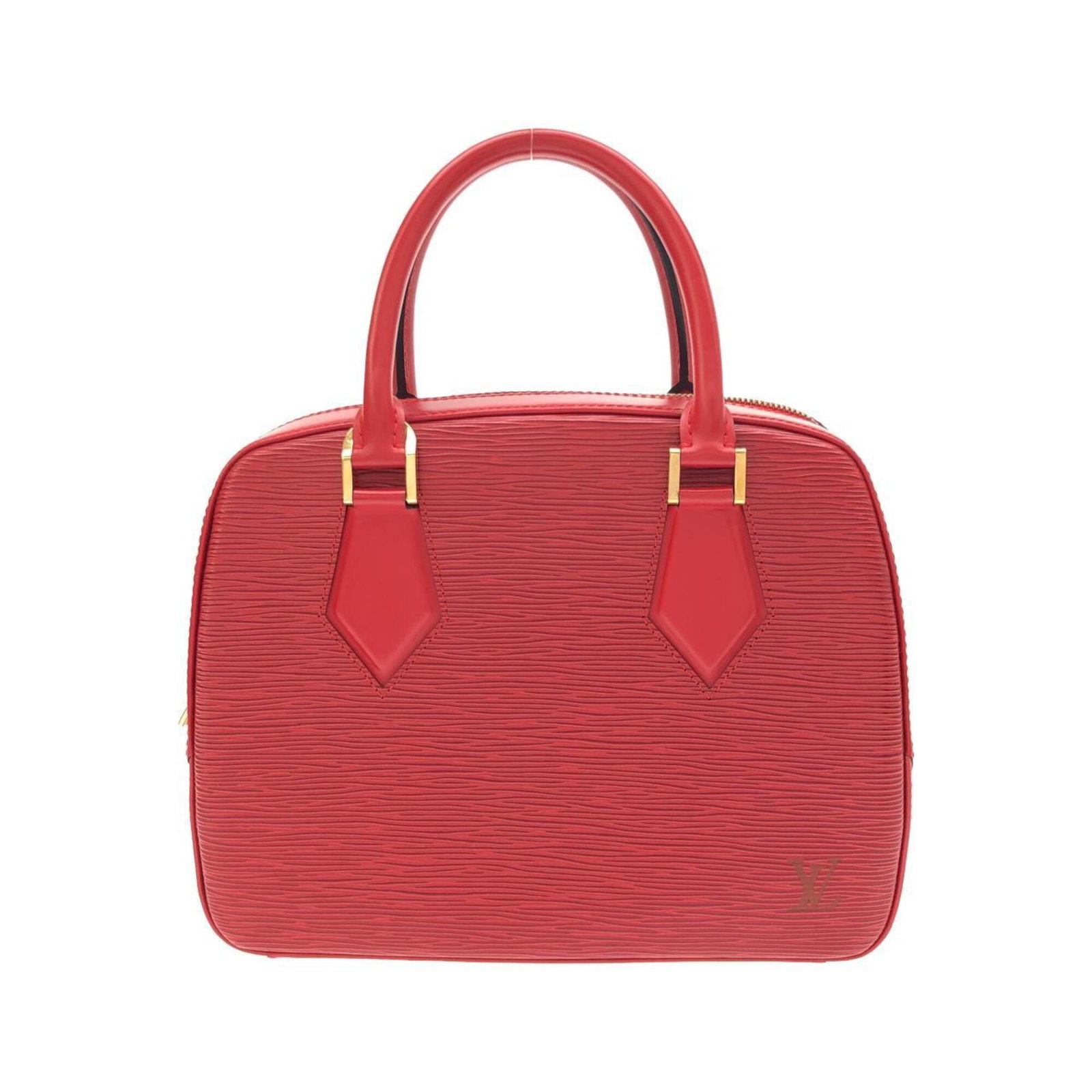 Handbag Leather Louis Vuitton: Handbag Leather Louis Vuitton This Louis Vuitton handbag is crafted from high-quality calfskin leather in a striking red color. Measuring 21cm x 27cm x 11cm, it offers a stylish and compact design.