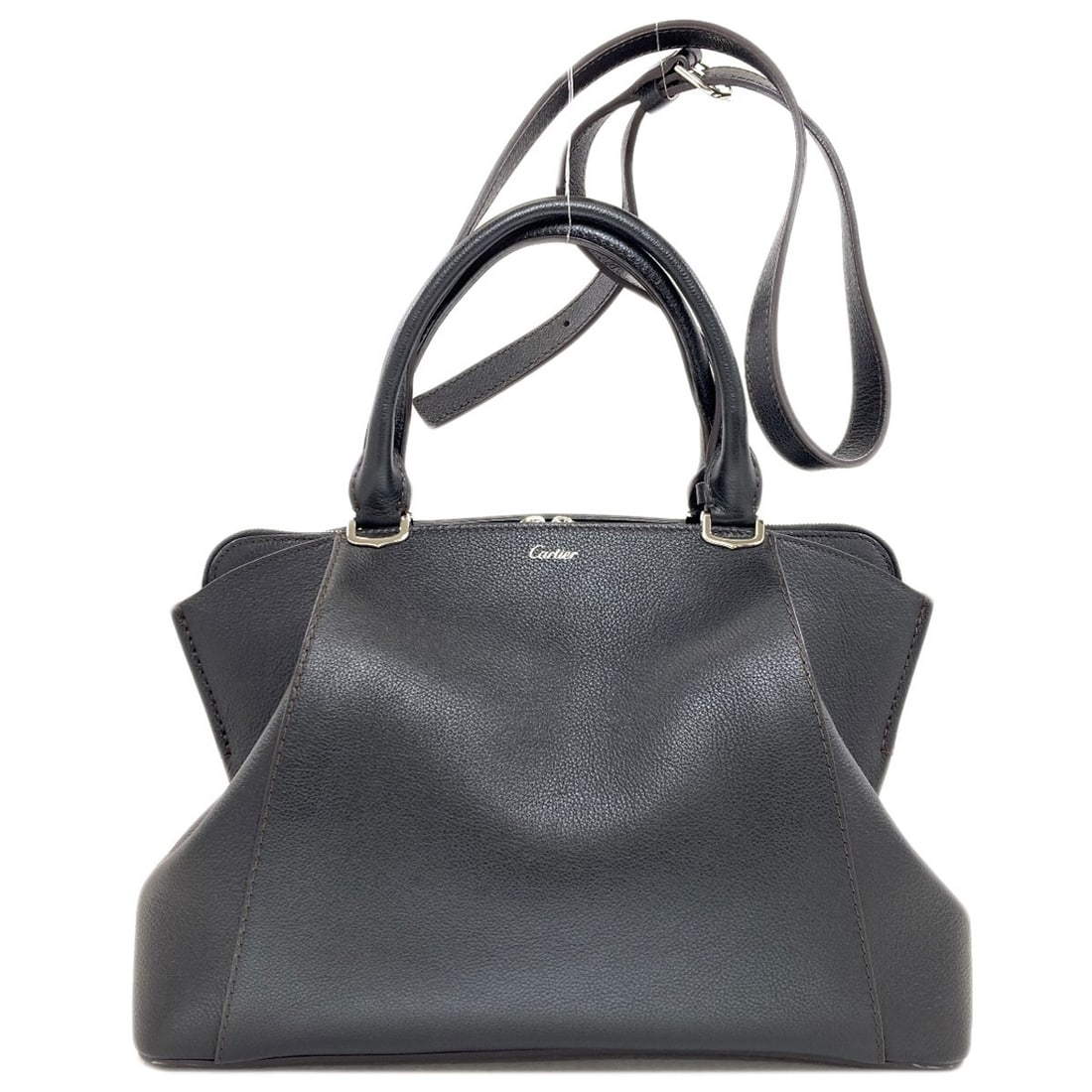 Calf Cartier De C 2Way Tote Bag: Calf Cartier De C 2Way Tote Bag Calf Cartier De C 2Way Tote Bag is a black tote bag made from calf material, featuring a sleek and sophisticated design. The bag's exterior is a striking black color, m