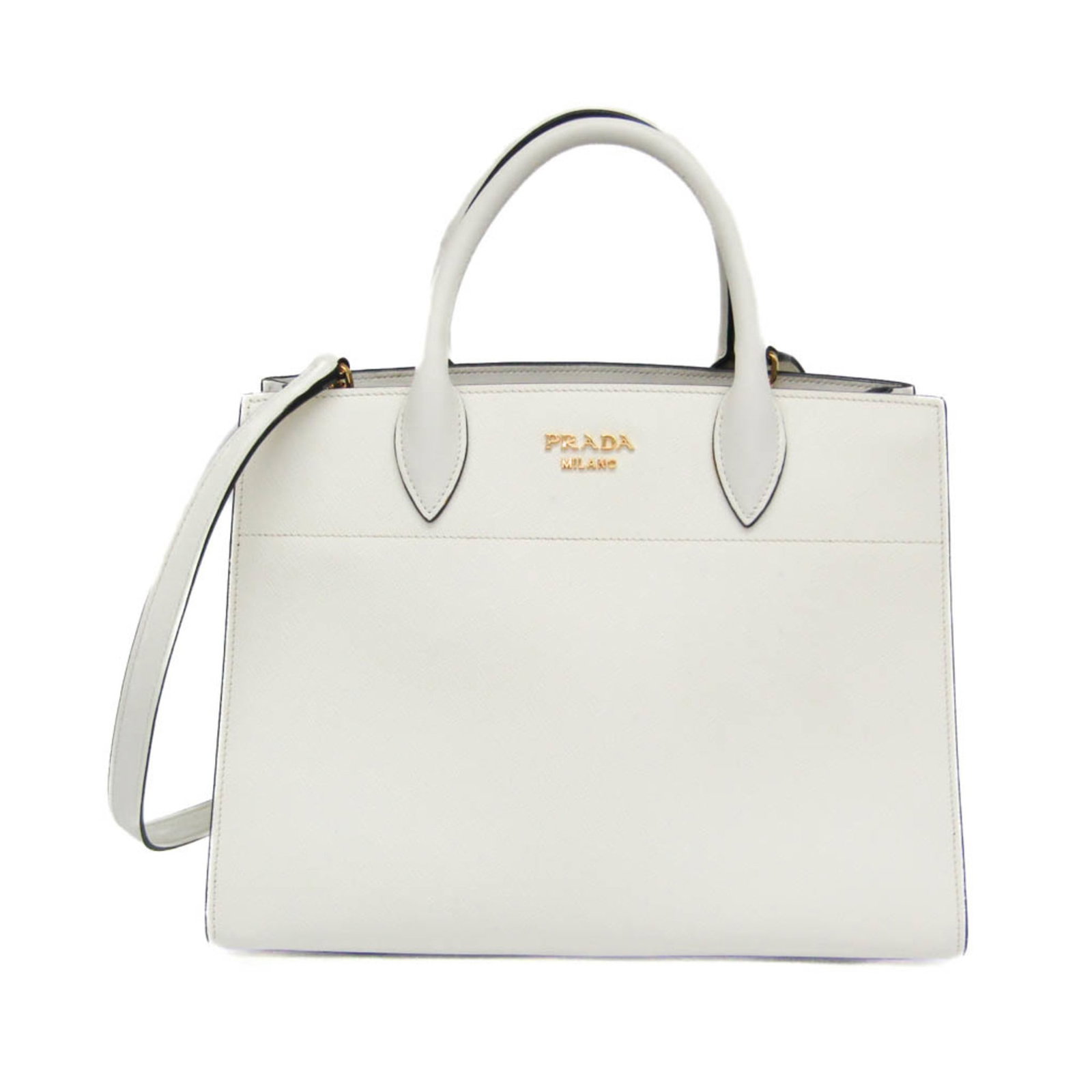 Prada Handbag Shoulder Bag Leather: Prada Handbag Shoulder Bag Leather This Prada Bibliothque shoulder bag features a crisp white leather exterior and a spacious interior with multiple pockets for organization. The bag's sturdy design