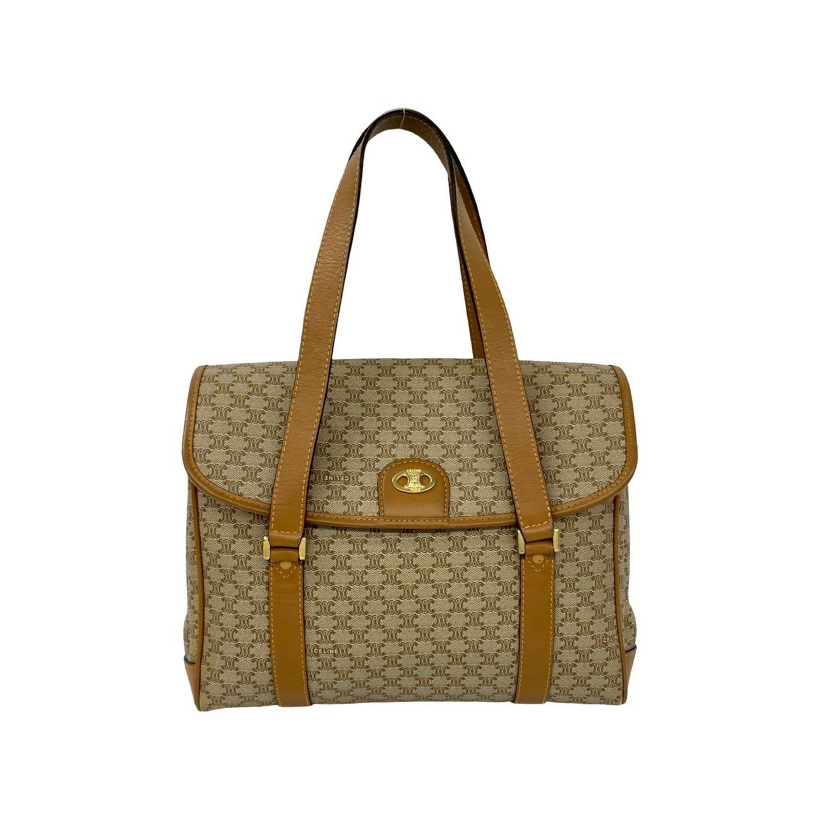 Handbag Tote Celine Leather Pvc: Handbag Tote Celine Leather Pvc This Celine leather PVC tote bag boasts a timeless beige and brown color combination, perfectly balanced by its sleek and modern design. Measuring 21cm x 26cm x 8cm,