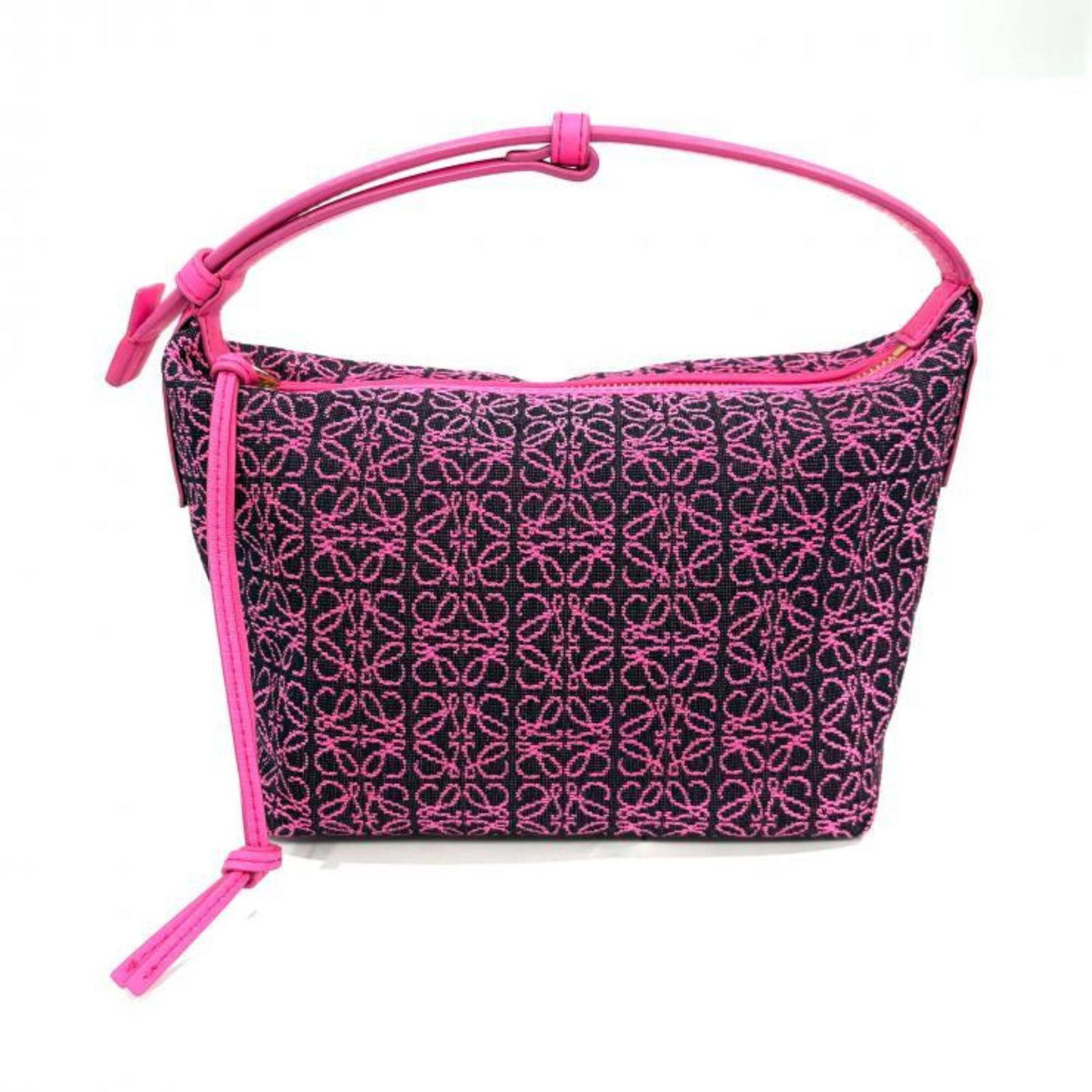 Canvas Leather Shoulder Bag Loewe: Canvas Leather Shoulder Bag Loewe Canvas Leather Shoulder Bag Loewe bears a signature and is made from canvas and leather. The bag measures 14.5cm x 20.5cm x 12.5cm and features a black and pink