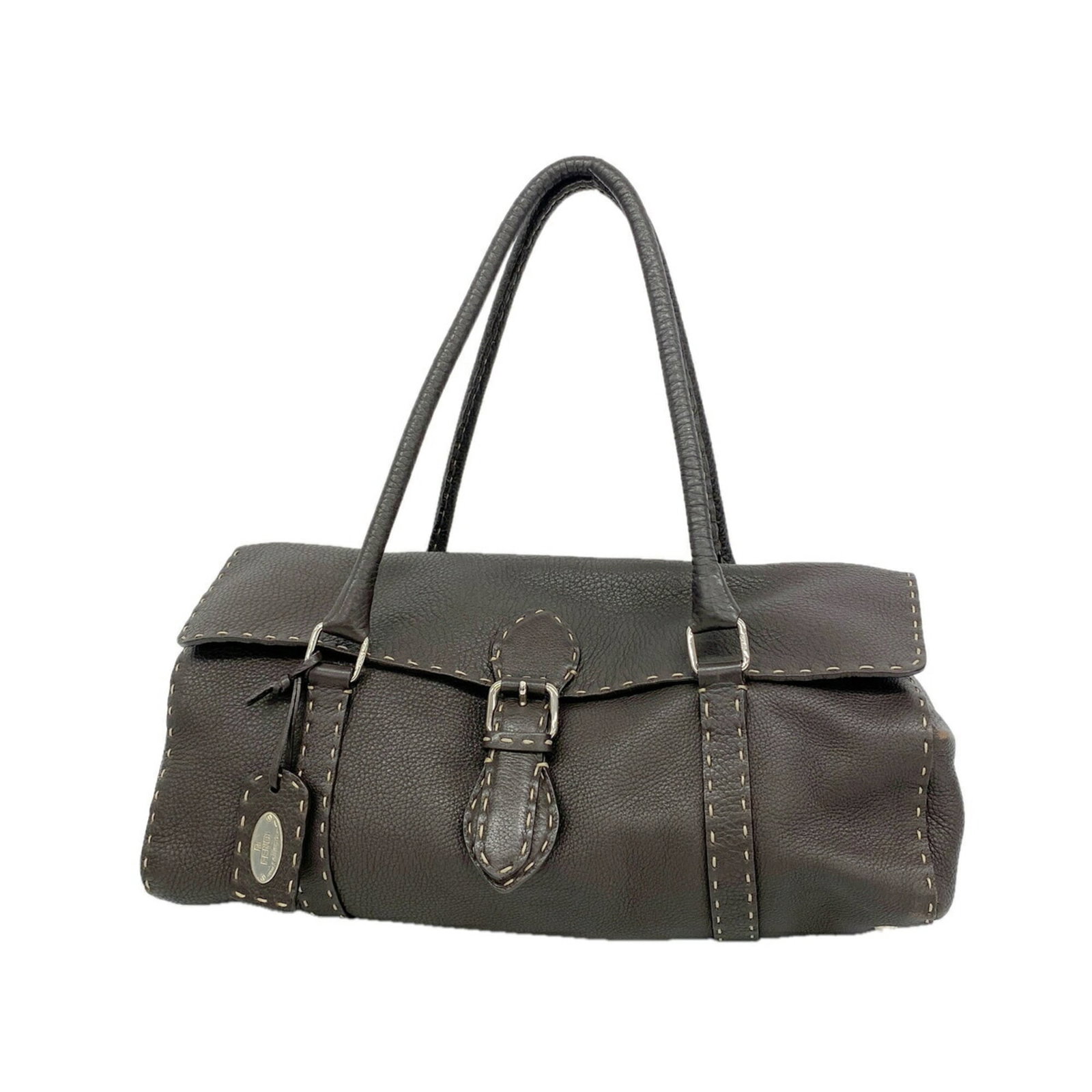 Handbag Leather Fendi: Handbag Leather Fendi Brown Fendi handbag made from high-quality leather, featuring silver hardware and a classic design. The bag measures 22cm x 38cm x 15cm and is a stylish accessory for women. Its