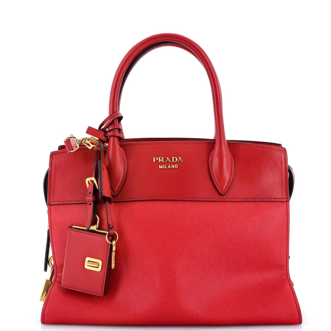 Saffiano with Tote Esplanade Prada Medium Calf City: Saffiano with Tote Esplanade Prada Medium Calf City Red Saffiano leather Prada Esplanade Tote Medium Calf City, featuring a classic city calf design, measures 10" tall and 11.5" wide, with a 5.5" drop