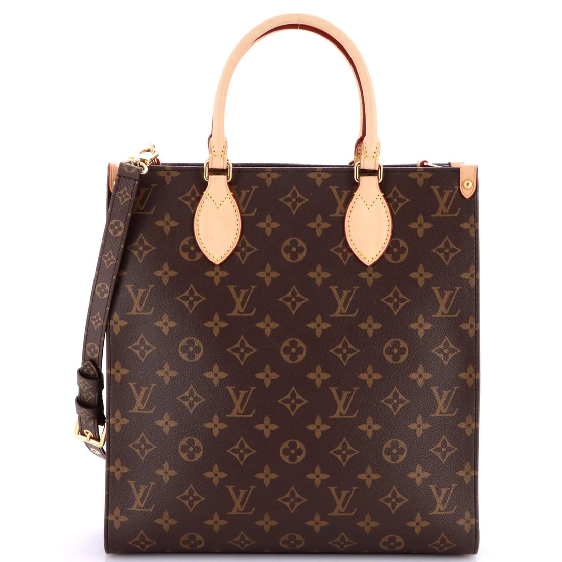 Sac Plat Canvas Monogram Louis Vuitton PM Bag: Sac Plat Canvas Monogram Louis Vuitton PM Bag Sac Plat Canvas Monogram Louis Vuitton PM Bag features a classic design with a brown canvas exterior, complemented by red interior and gold hardware. The 