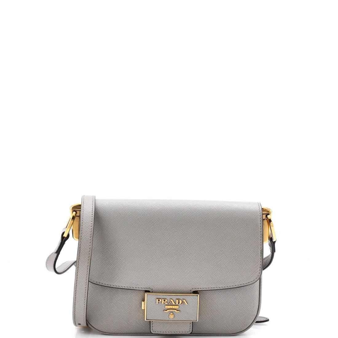 Embleme Bag Saffiano Leather Small Prada: Embleme Bag Saffiano Leather Small Prada Small Prada Embleme Bag Saffiano Leather in Gray. This excellent condition shoulder bag features Saffiano leather exterior with minor scuffs and minor