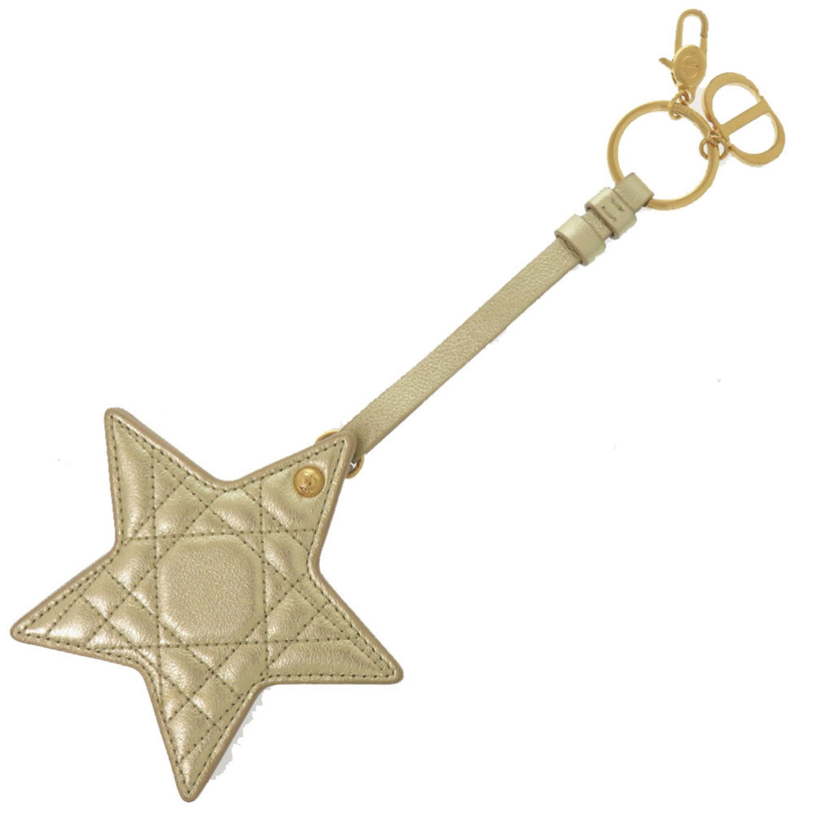 Like New Christian Dior Cannage Star Keychain With Mirror Gold 43Ma 0294 Leather Charm: Like New Christian Dior Cannage Star Keychain With Mirror Gold 43Ma 0294 Leather Charm Like new condition, this Christian Dior Cannage Star Keychain with Mirror Gold is a stylish accessory featuring a