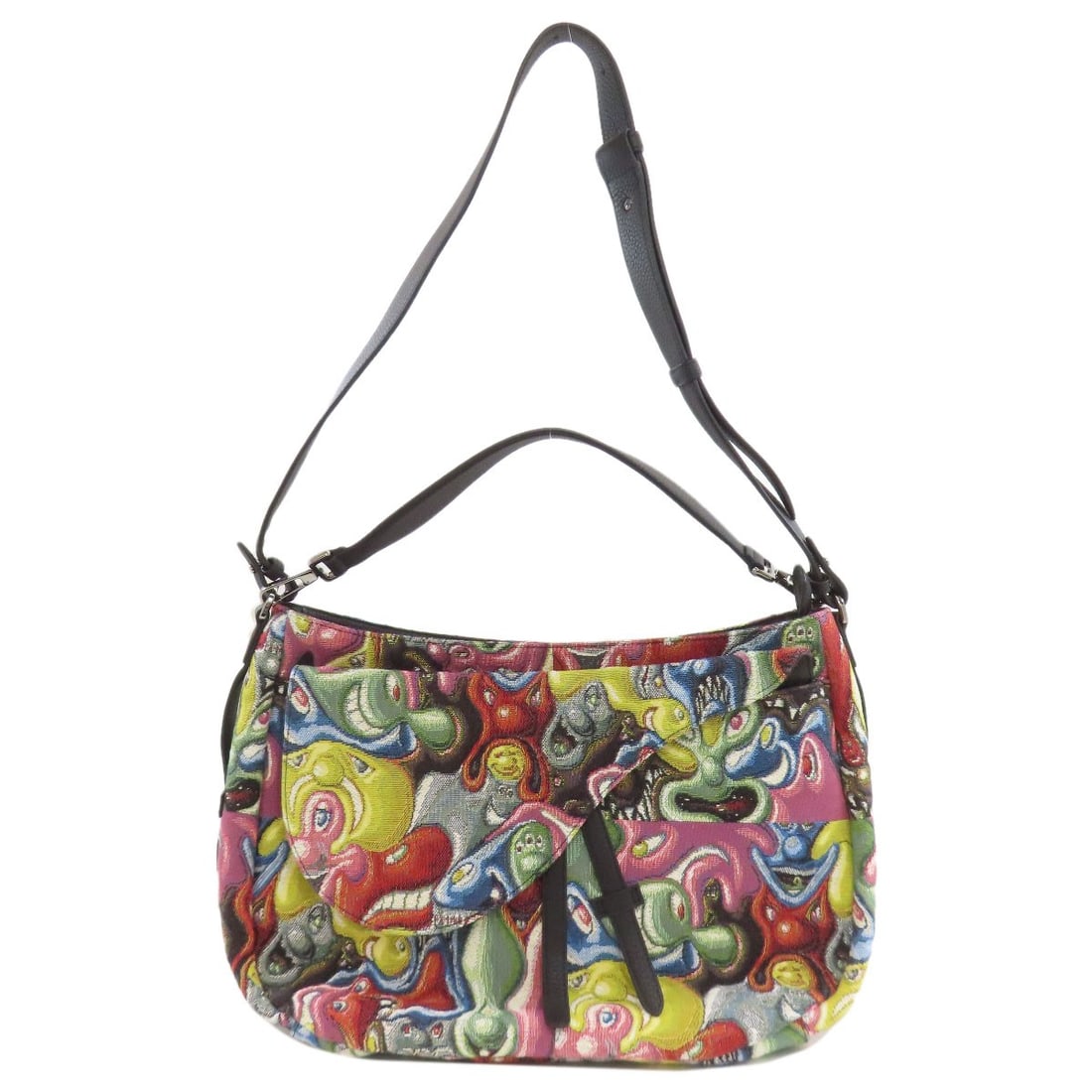 Christian Dior Kenny Scharf Collaboration 2-Way Saddle Tote Bag Canvas: Christian Dior Kenny Scharf Collaboration 2-Way Saddle Tote Bag Canvas Christian Dior collaborates with artist Kenny Scharf on this vibrant 2-way saddle tote bag, featuring a multicolor canvas exterio