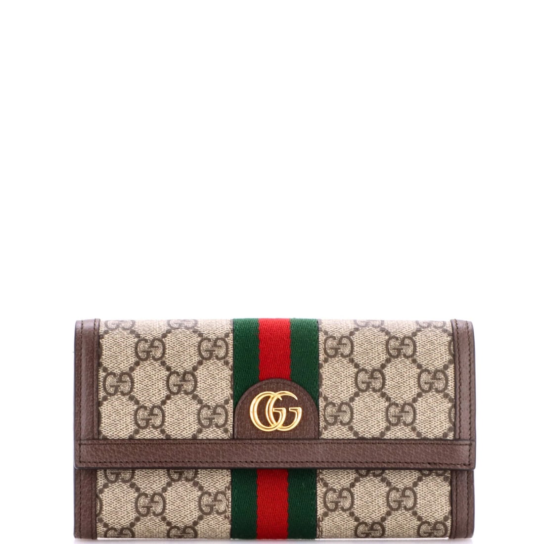 GG Coated Canvas Continental Wallet Ophidia Gucci: GG Coated Canvas Continental Wallet Ophidia Gucci Brown GG Coated Canvas Continental Wallet Ophidia Gucci features a canvas coated exterior with a brown interior and gold hardware. The wallet has a