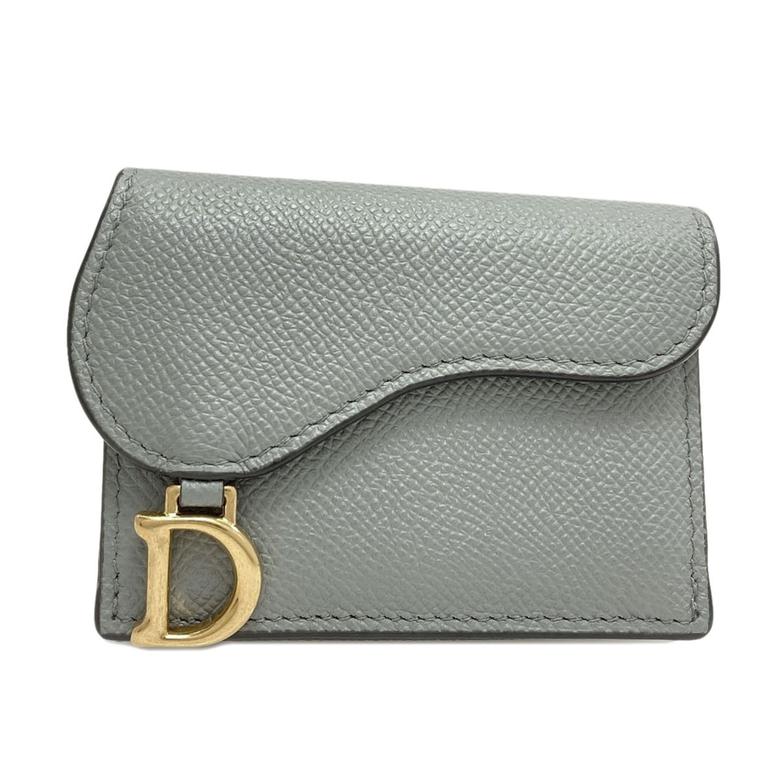 Dior Wallet Saddle Leather With Bifold Lotus Coin Pocket Christian: Dior Wallet Saddle Leather With Bifold Lotus Coin Pocket Christian Bifold wallet with a sleek gray saddle leather exterior, featuring a coin pocket for added convenience. The wallet's clean design sho
