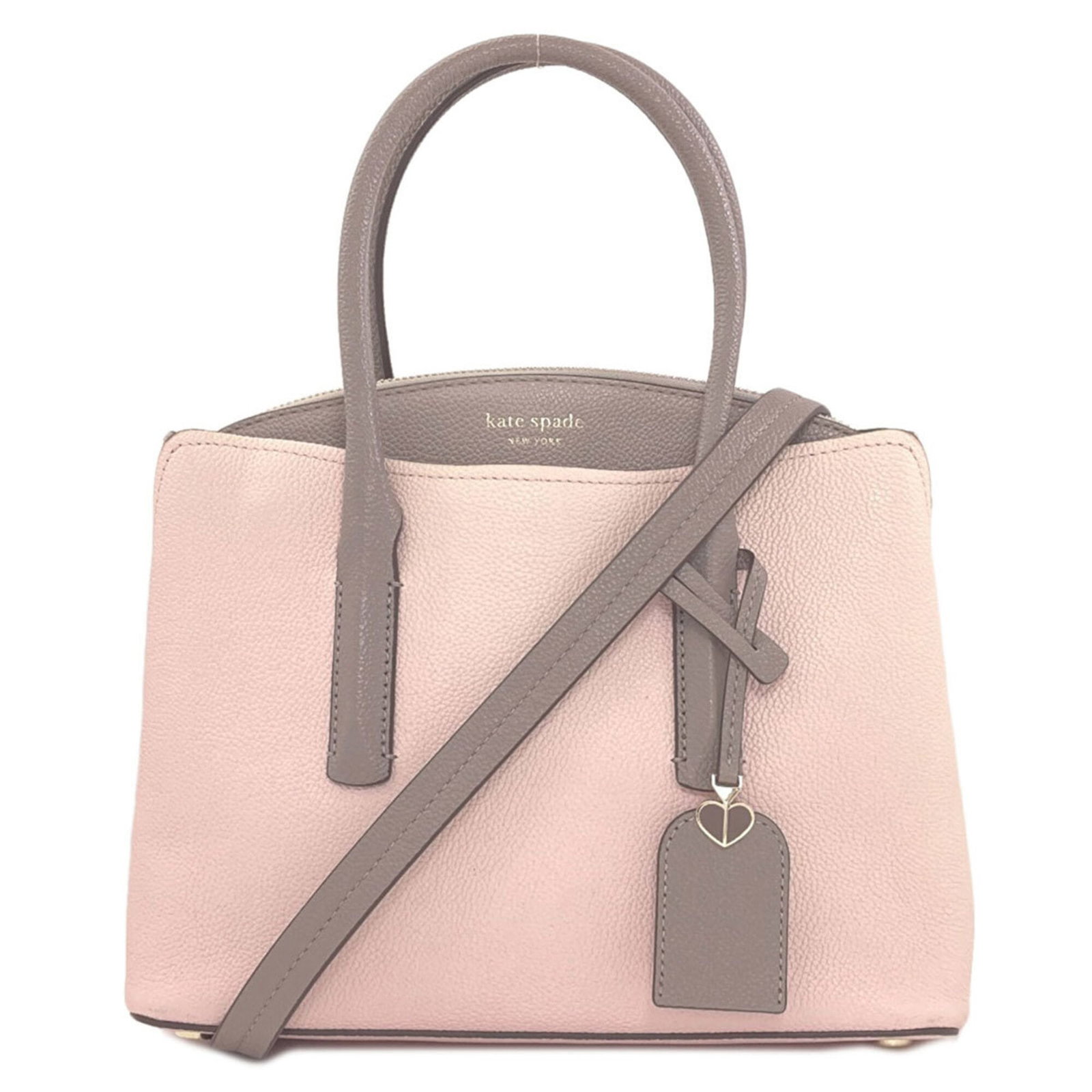 Kate Spade Leather Handbag: Kate Spade Leather Handbag Pink leather Kate Spade handbag with a zipper closure, featuring a 28cm handle and adjustable strap length. This stylish bag measures 22cm x 26.5cm x 12cm and is made of