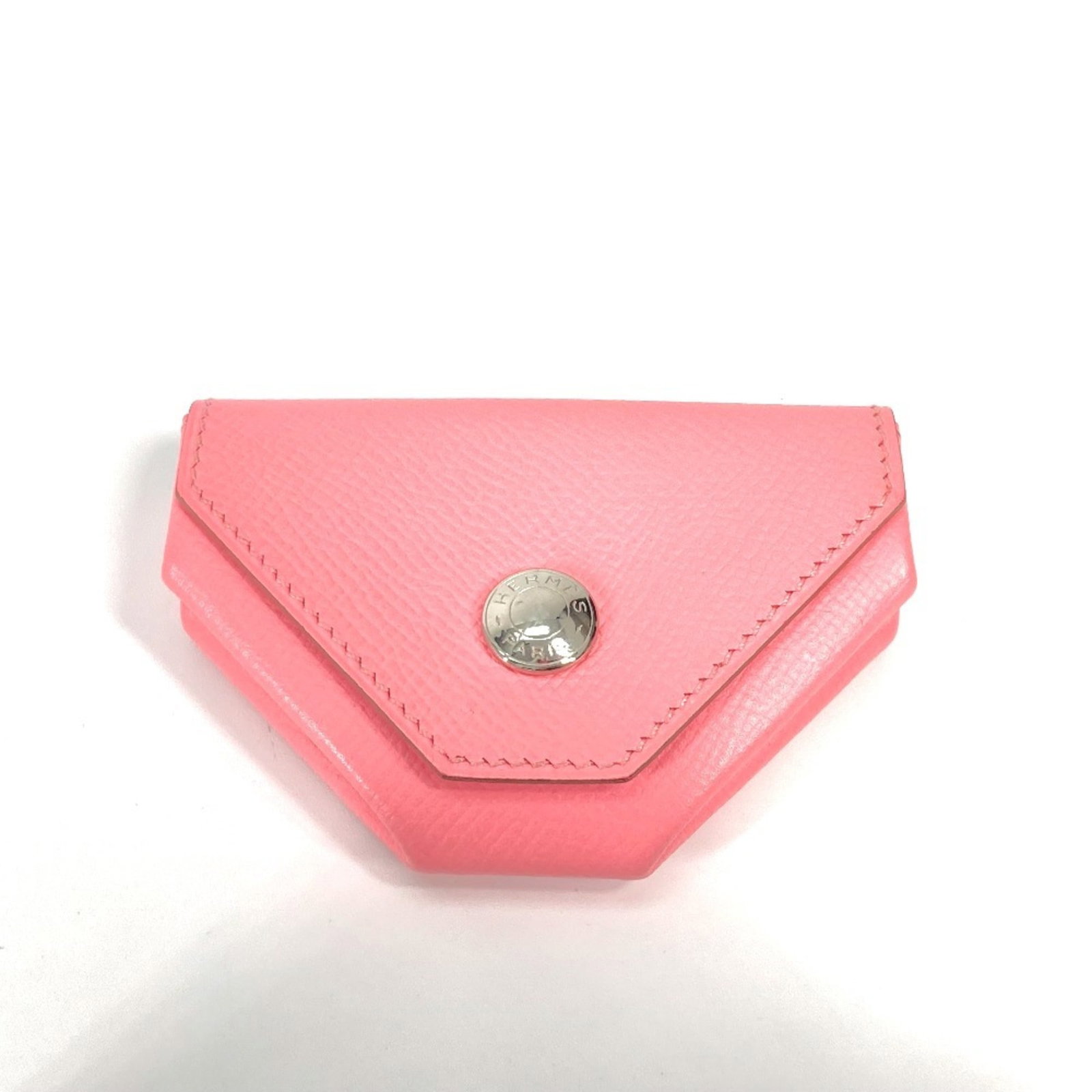 Hermes Coin Purse/ Coin Case Epsom Leather: Hermes Coin Purse/ Coin Case Epsom Leather Epsom leather coin purse/coin case in a vibrant pink, Rose confetti color, measuring 6cm x 9cm. This compact, rose-hued accessory is presented in a sturdy