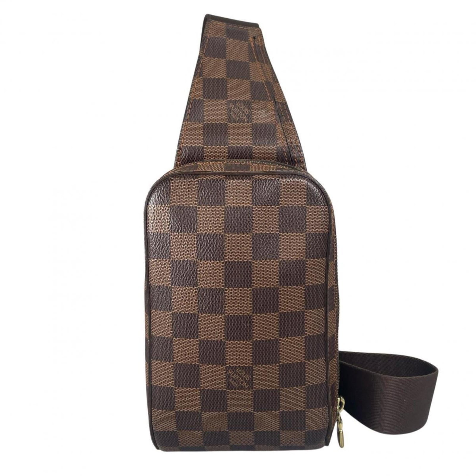 Canvas Sling Bag Damier Louis Vuitton: Canvas Sling Bag Damier Louis Vuitton Damier Louis Vuitton Canvas Sling Bag. This iconic bag features the classic Damier pattern in brown, a timeless design staple from Louis Vuitton. Measuring 12cm