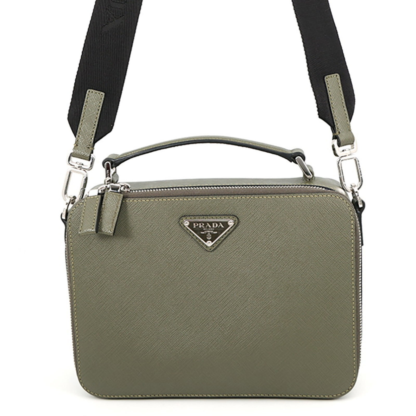 Saffiano Handbag Shoulder Bag Prada: Saffiano Handbag Shoulder Bag Prada Saffiano leather provides a durable and sophisticated touch to this Khaki Prada shoulder bag, measuring 16cm x 22cm x 6.5cm. The bag's classic design and high-quali