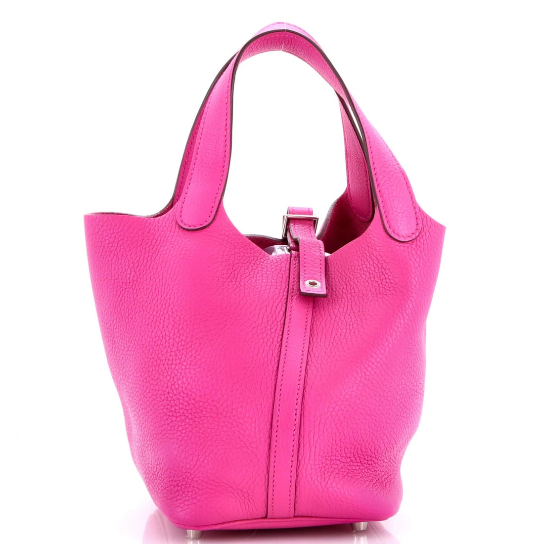 Picotin Lock Bag Clemence Hermes: Picotin Lock Bag Clemence Hermes Pink Picotin Lock Bag Clemence PM from Hermes, featuring a vibrant exterior color and raw leather interior, is a stylish and functional accessory. The bag boasts a