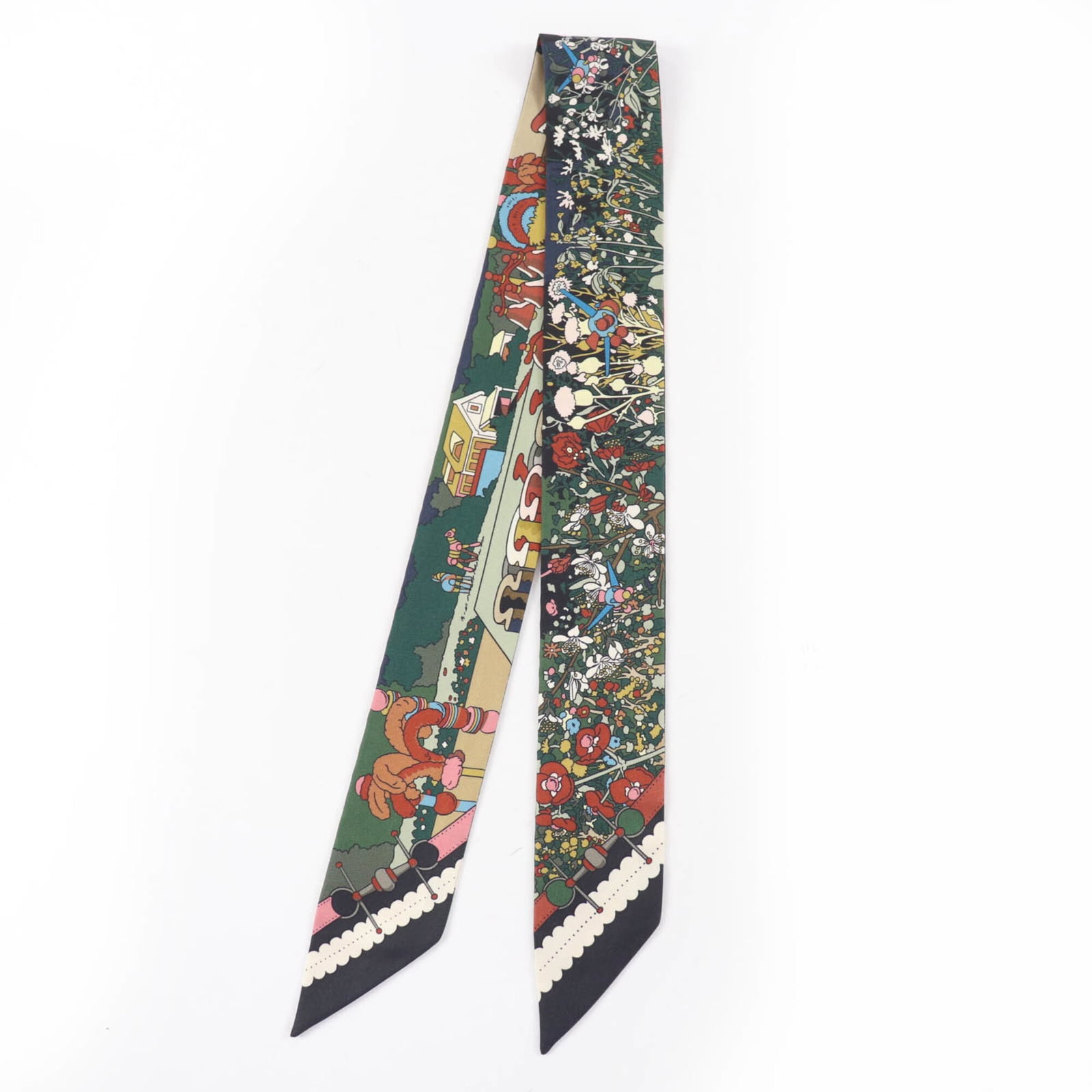 Silk Hermes Scarf 100: Silk Hermes Scarf 100 Silk from France, this Twilly scarf features a vibrant multi-color design. Made from 100% silk, its 85.5cm x 5cm size is both elegant and compact. A classic accessory from the re
