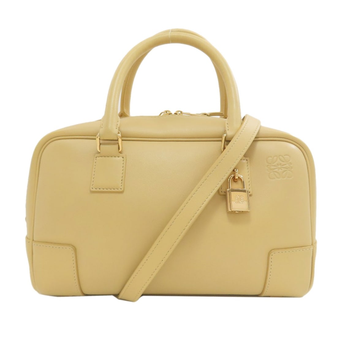 Amazona23 Calf 2Way Handbag Loewe: Amazona23 Calf 2Way Handbag Loewe Yellow LOEWE Calf 2Way Handbag with Detachable Strap and Key Lock. This handbag features a bright yellow exterior made from calf material, with a 2-way design and det
