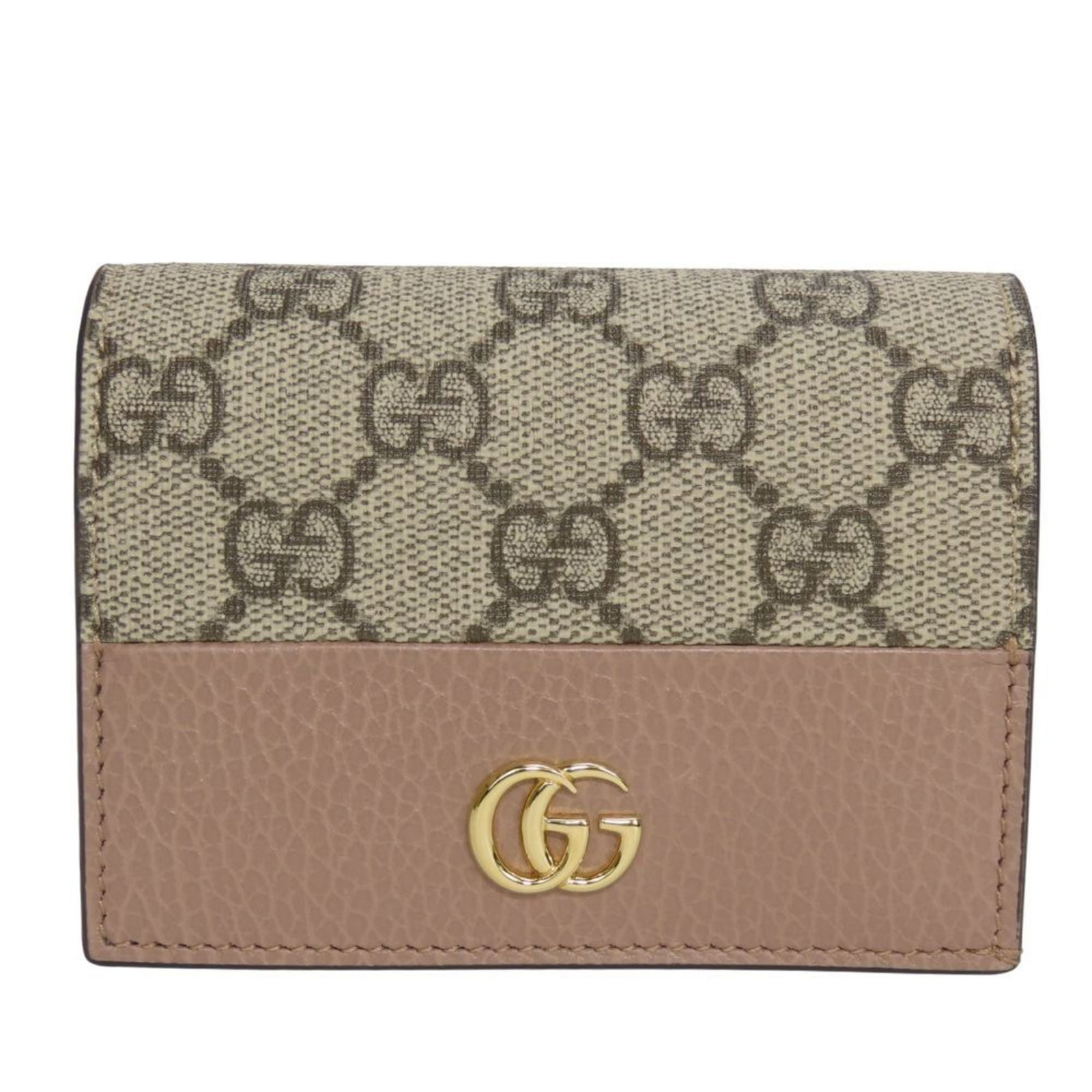 Gucci Supreme Leather Bi Fold Wallet: Gucci Supreme Leather Bi Fold Wallet Gucci Supreme Leather Bi Fold Wallet features GG Supreme leather in a unique beige and dusty pink color combination. This bi-fold wallet measures 8cm x 10.5cm x 3c