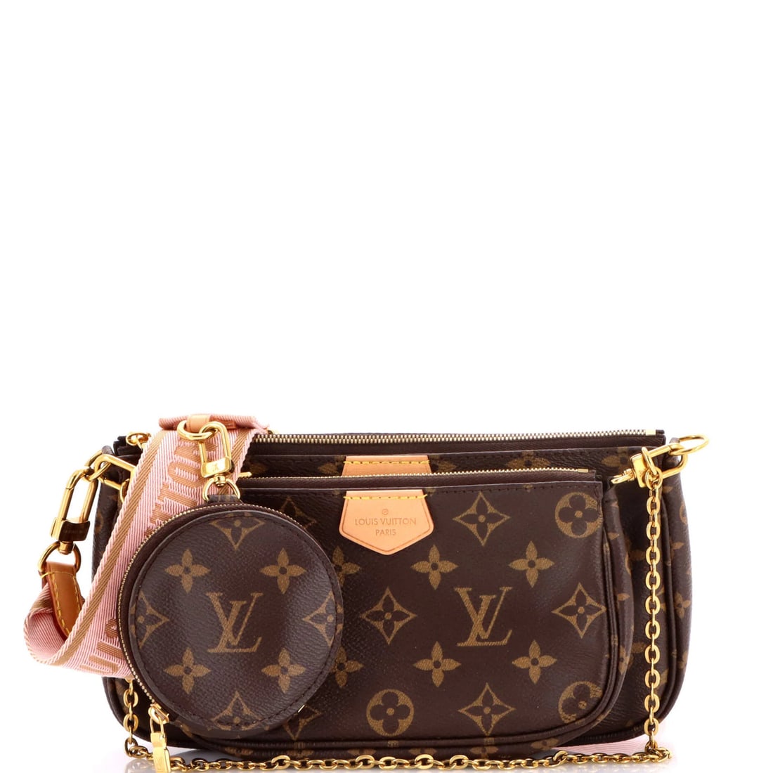 Louis Vuitton Monogram Canvas Pochette Multi Accessoires: Louis Vuitton Monogram Canvas Pochette Multi Accessoires Brown Louis Vuitton Monogram Canvas Pochette Multi Accessoires for sale. This cross body bag features a scuffed exterior with minor corner