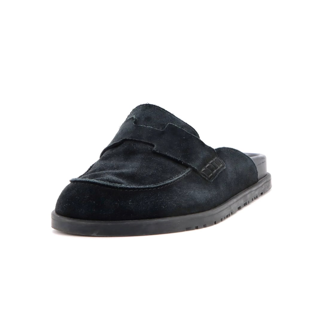 Men's Suede Go Mules Hermes: Men's Suede Go Mules Hermes Suede exterior and leather interior give these Men's Go Mules a luxurious feel. The item features a black color with minor discoloration and creases throughout, and has a
