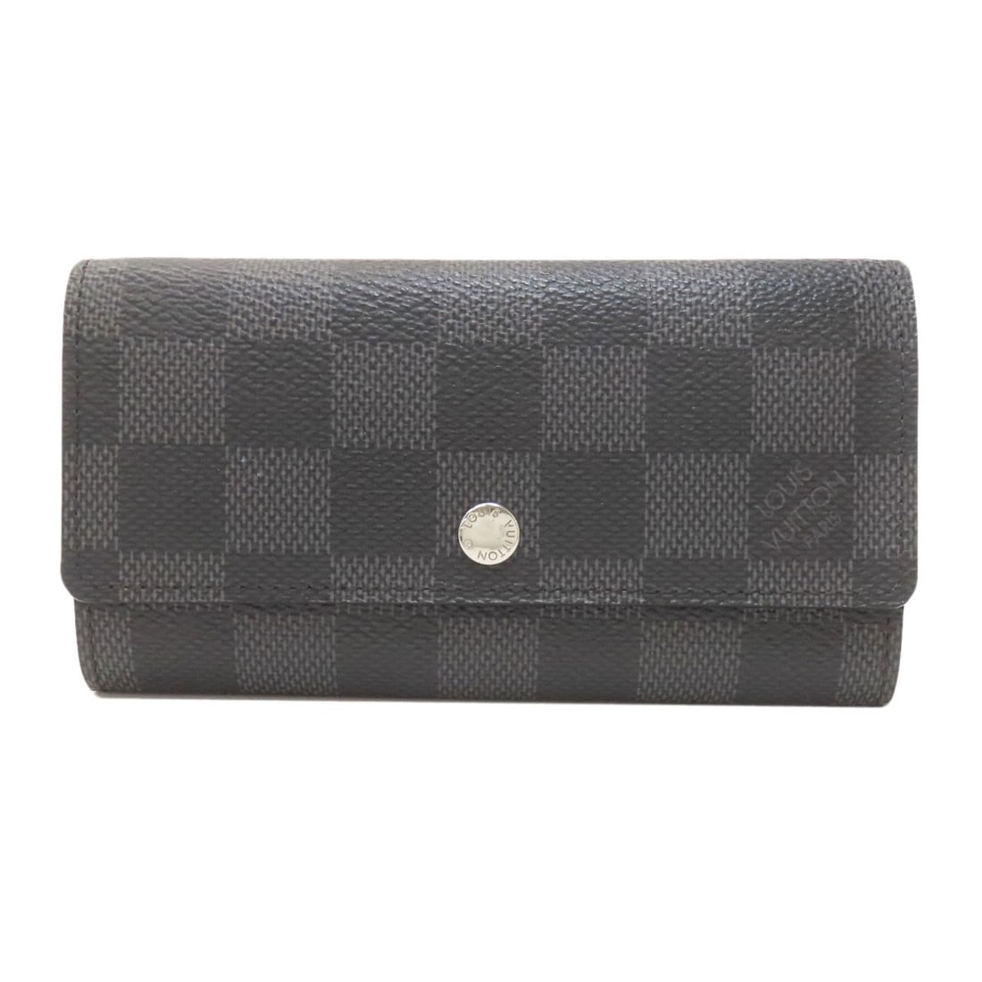Vuitton Louis Damier Canvas Key Holder Porte Crs-Voisture N63139: Vuitton Louis Damier Canvas Key Holder Porte Crs-Voisture N63139 Black Damier canvas key holder from LOUIS VUITTON, featuring a classic design with a signature on the exterior. Made from high-quality