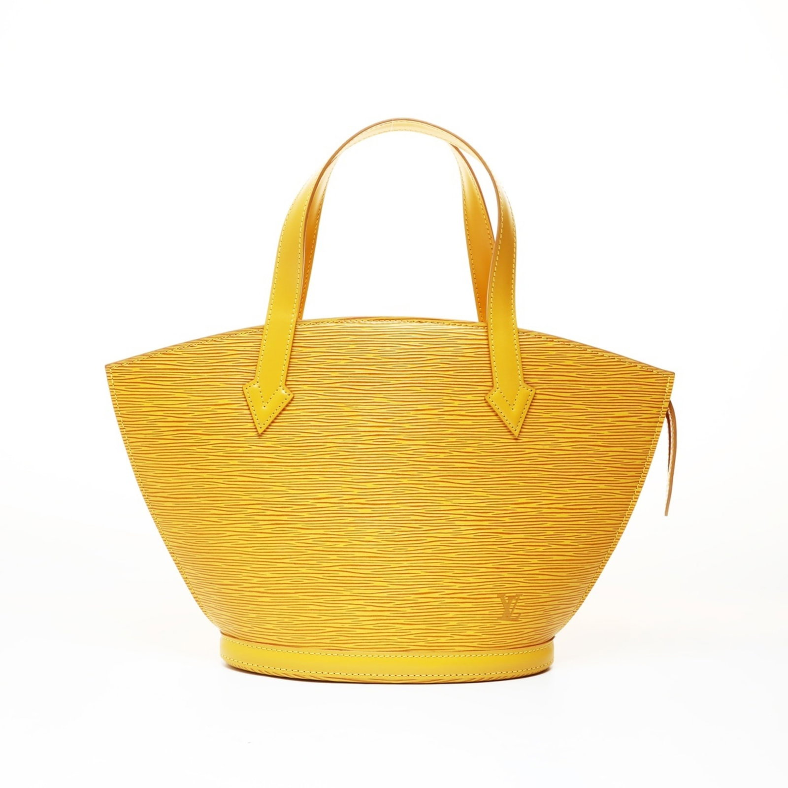 Epi Leather Louis Vuitton Handbag: Epi Leather Louis Vuitton Handbag Epi leather Louis Vuitton handbag with a vibrant yellow color, measuring 24cm x 38cm x 10cm, features a sturdy handle drop of 13.00cm. This stylish handbag boasts