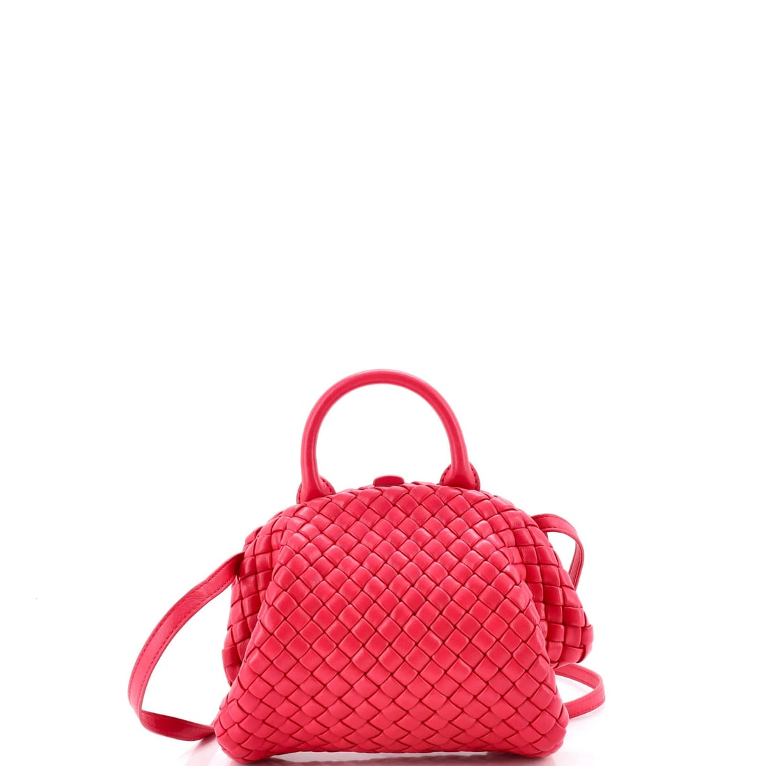Bottega Veneta Padded Handle Tote Intrecciato Nappa Mini: Bottega Veneta Padded Handle Tote Intrecciato Nappa Mini Pink Bottega Veneta Padded Handle Tote with Intrecciato Nappa Miniature Design, Measuring 6.5" Height, 8" Width, and 3" Depth, Features