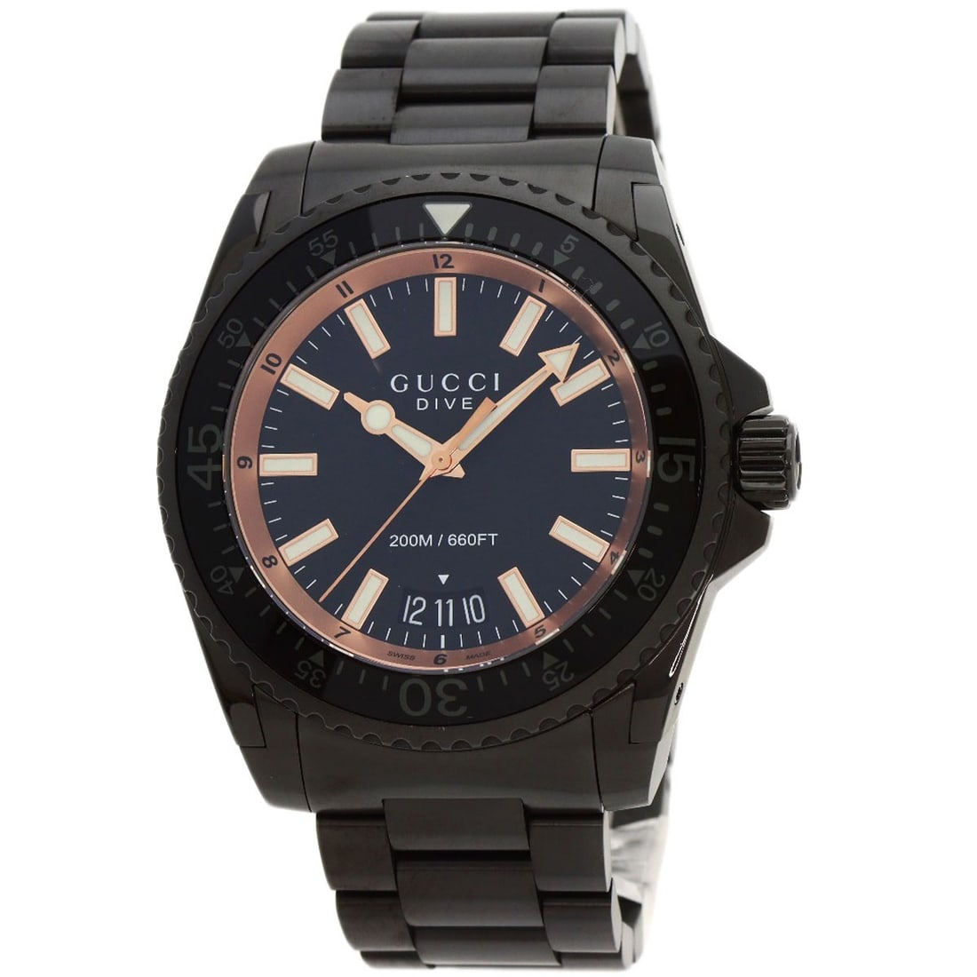 Gucci Ya136.2 Stainless Steel Dive Watches: Gucci Ya136.2 Stainless Steel Dive Watches Stainless steel construction and a sleek black design make this Gucci Ya136.2 watch a stylish addition to any wrist. With a 46mm case size and 12mm