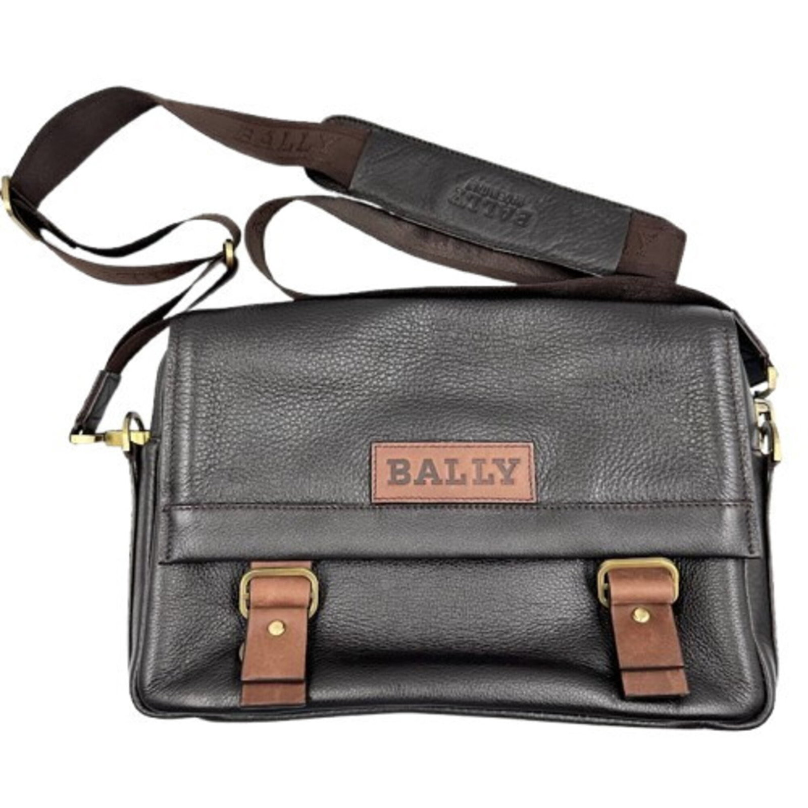 Bag Leather Bally Shoulder: Bag Leather Bally Shoulder This brown leather shoulder bag from Bally features a classic design with clean lines and a timeless aesthetic. Made from high-quality leather, its structured shape and