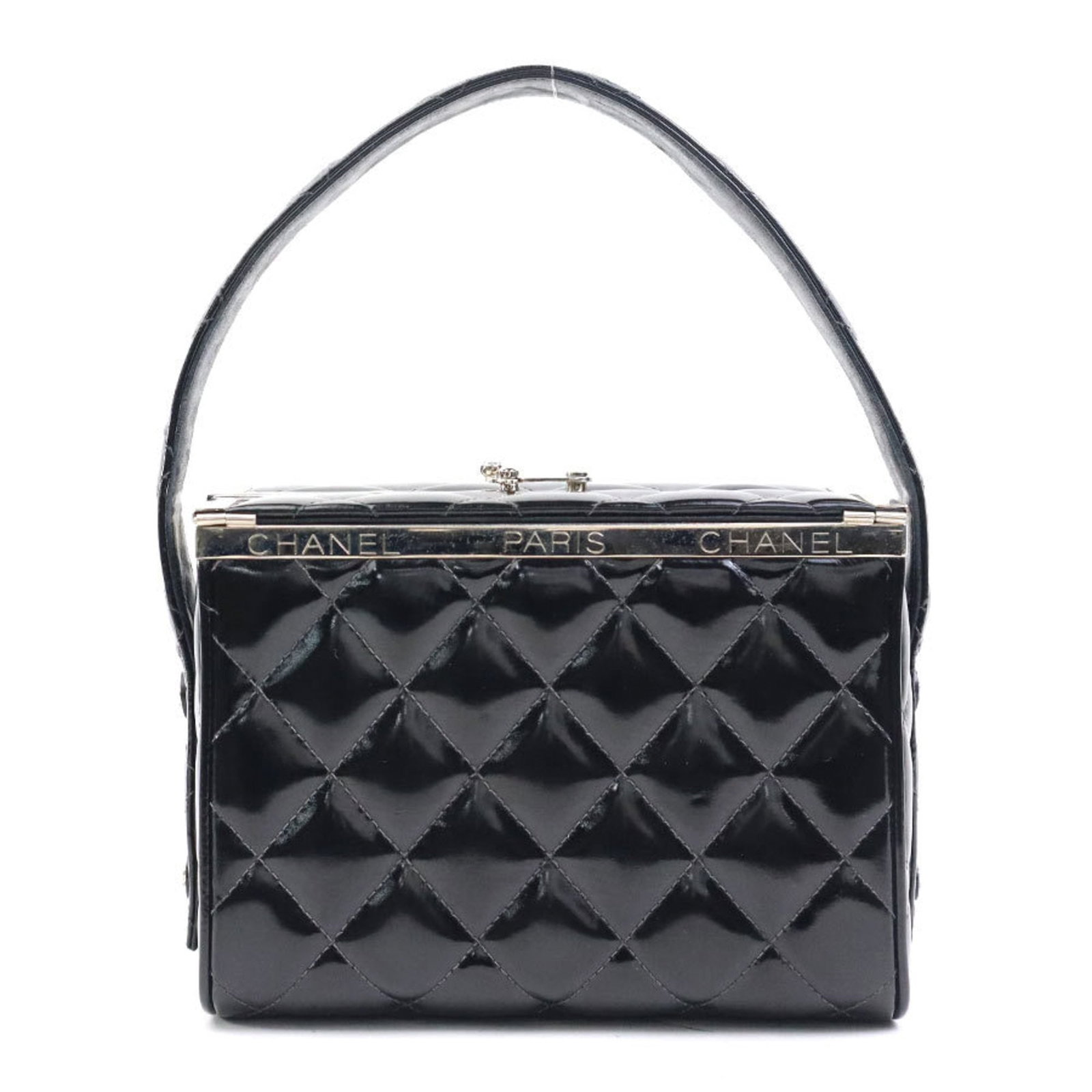 Handbag Leather from Chanel: Handbag Leather from Chanel Black leather handbag from Chanel, made in France with dimensions 13cm x 18cm x 10cm. This classic Chanel handbag features high-quality leather construction and a timeless