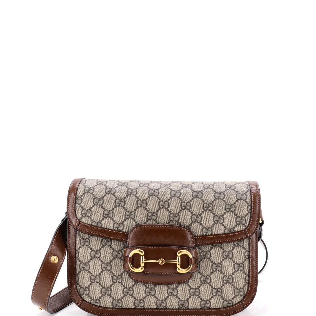Gucci Horsebit Small GG Coated Canvas Leather Bag 1955: Gucci Horsebit Small GG Coated Canvas Leather Bag 1955 Small GG Coated Canvas Leather Bag with iconic Horsebit 1955 design, featuring a classic cross body style and gold hardware. This excellent