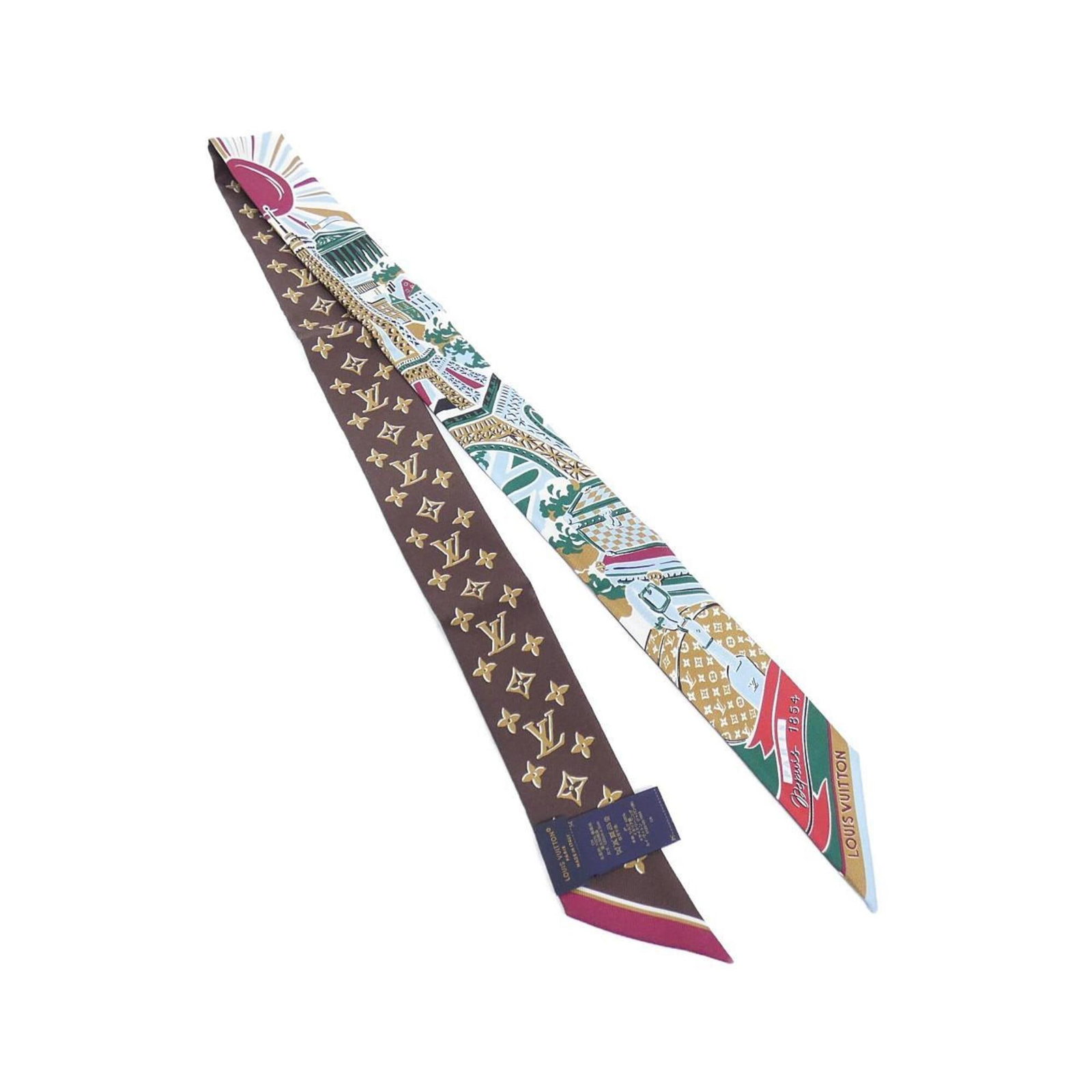 Silk Scarf Louis Vuitton: Silk Scarf Louis Vuitton Silk Scarf in Brown from Louis Vuitton, measuring 5cm x 1.2m, features a luxurious silk material and a distinctive design. This scarf is made in the style of Louis Vuitton, wi