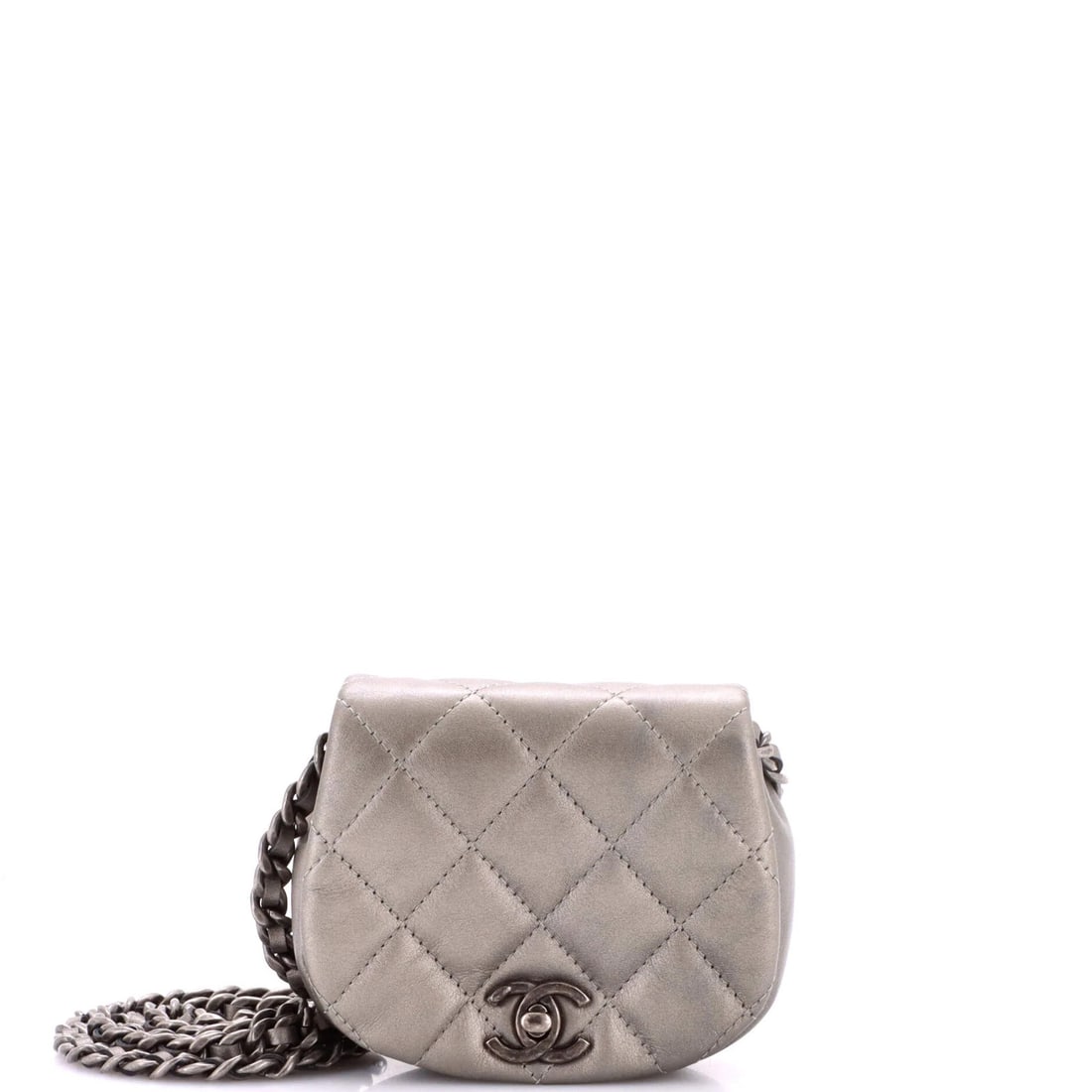 Coco Chanel Mail Quilted Chain Calfskin Mini Clutch: Coco Chanel Mail Quilted Chain Calfskin Mini Clutch Coco Mail Clutch with Chain Quilted Calfskin Mini is a stylish, metallic silver mini cross body bag featuring quilted chain details. Made from high-