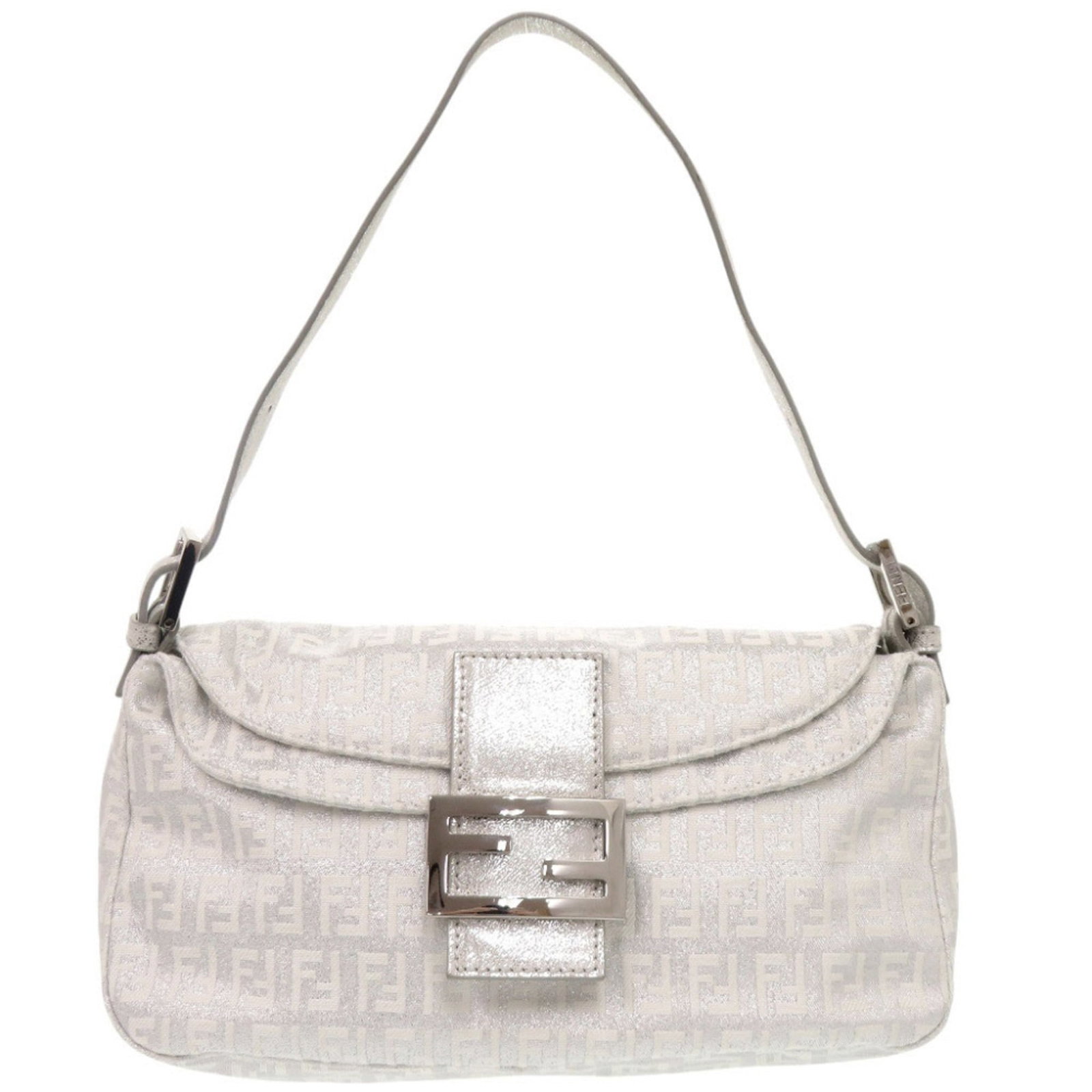 Canvas Leather Fendi Handbag Bag Shoulder: Canvas Leather Fendi Handbag Bag Shoulder Canvas Leather Fendi Handbag Bag Shoulder - A stylish shoulder bag from Fendi, crafted from canvas and leather, featuring a silver color. Measuring 15cm x