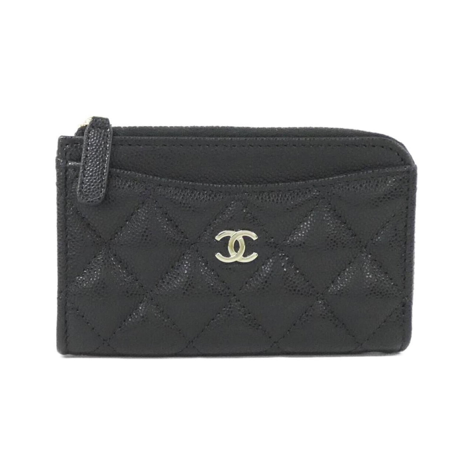 Calfskin Grained Chanel Business Card Case: Calfskin Grained Chanel Business Card Case Grained Calfskin Chanel Business Card Case in Black. This elegant case is made from high-quality grained calfskin, providing a luxurious feel and a